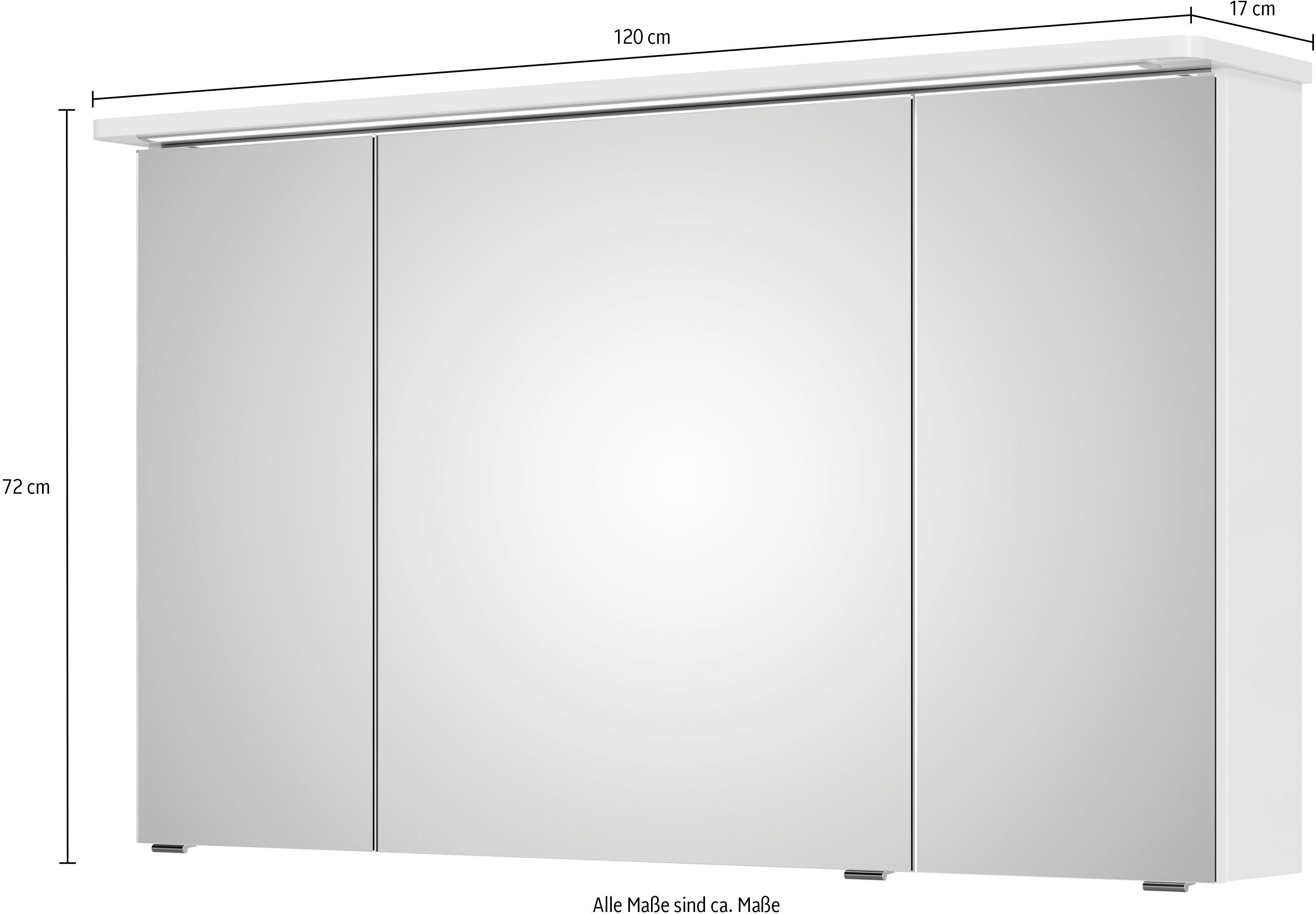 Saphir Spiegelkast Serie 4005 badkamer spiegelkast incl. LED-kransverlichting Badkast 120 cm breed, 3 deuren, 6 glazen legplanken, incl. deurdemper