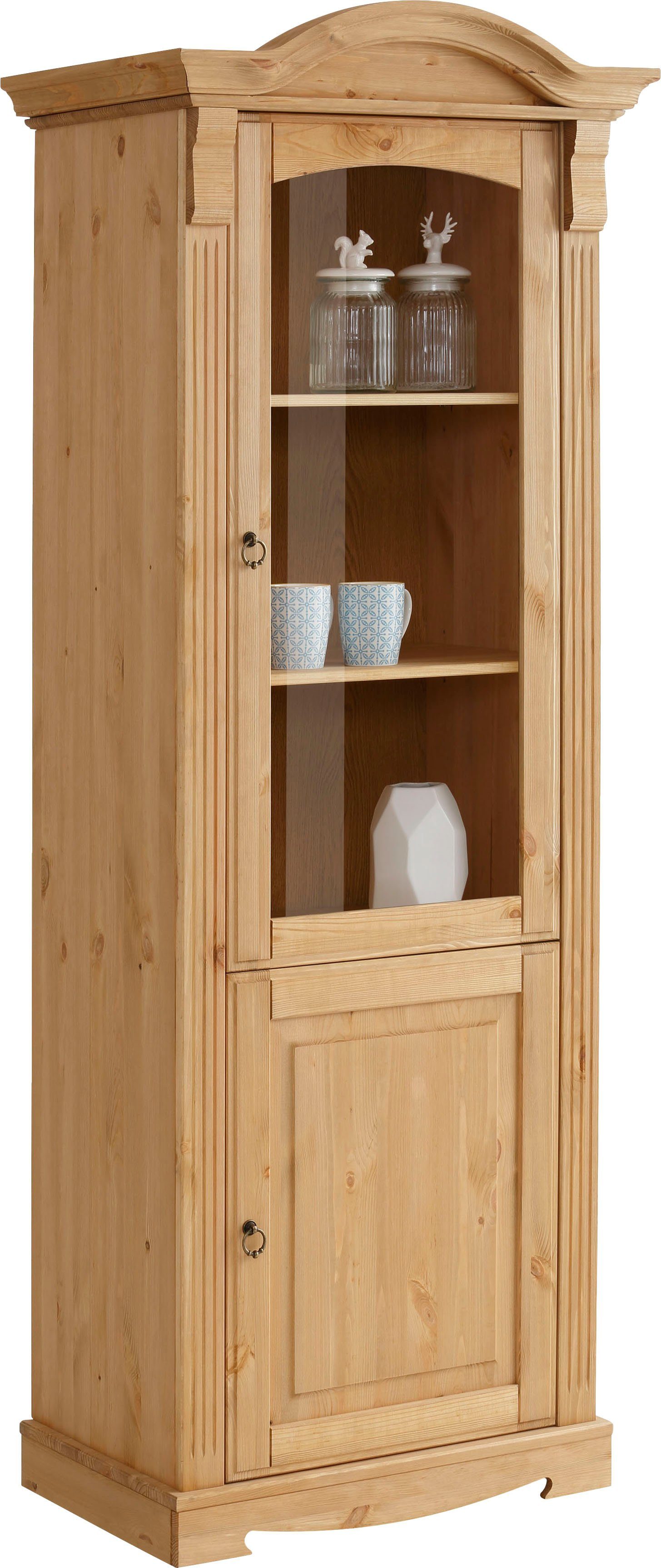 Home affaire Vitrinekast ANNA Breedte 69 cm, hoogte 187 cm, metalen grepen, van massief grenen, FSC®