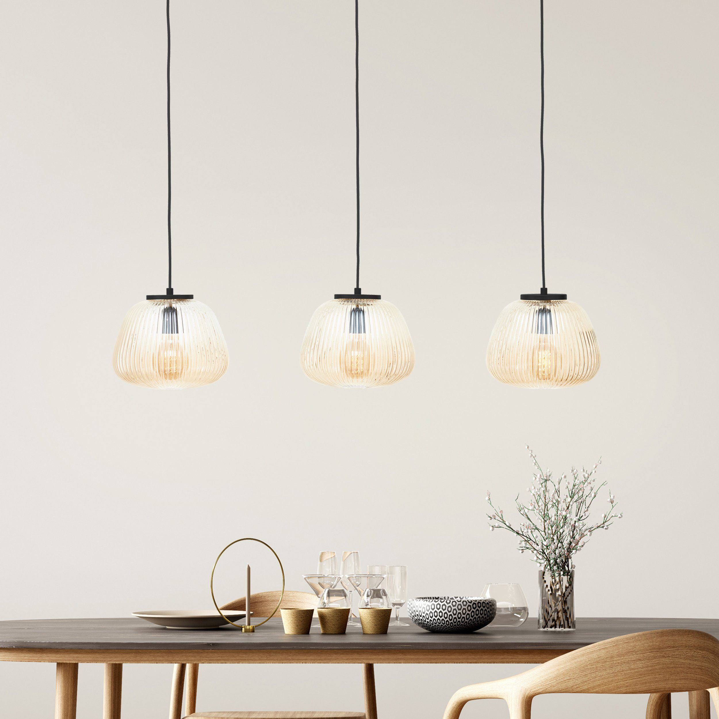 Brilliant Leuchten Hanglamp Kaizen Geribbeld glas, 176 x 105 cm, E27, inkortbaar, amber-bernstein kleur (1 stuk)
