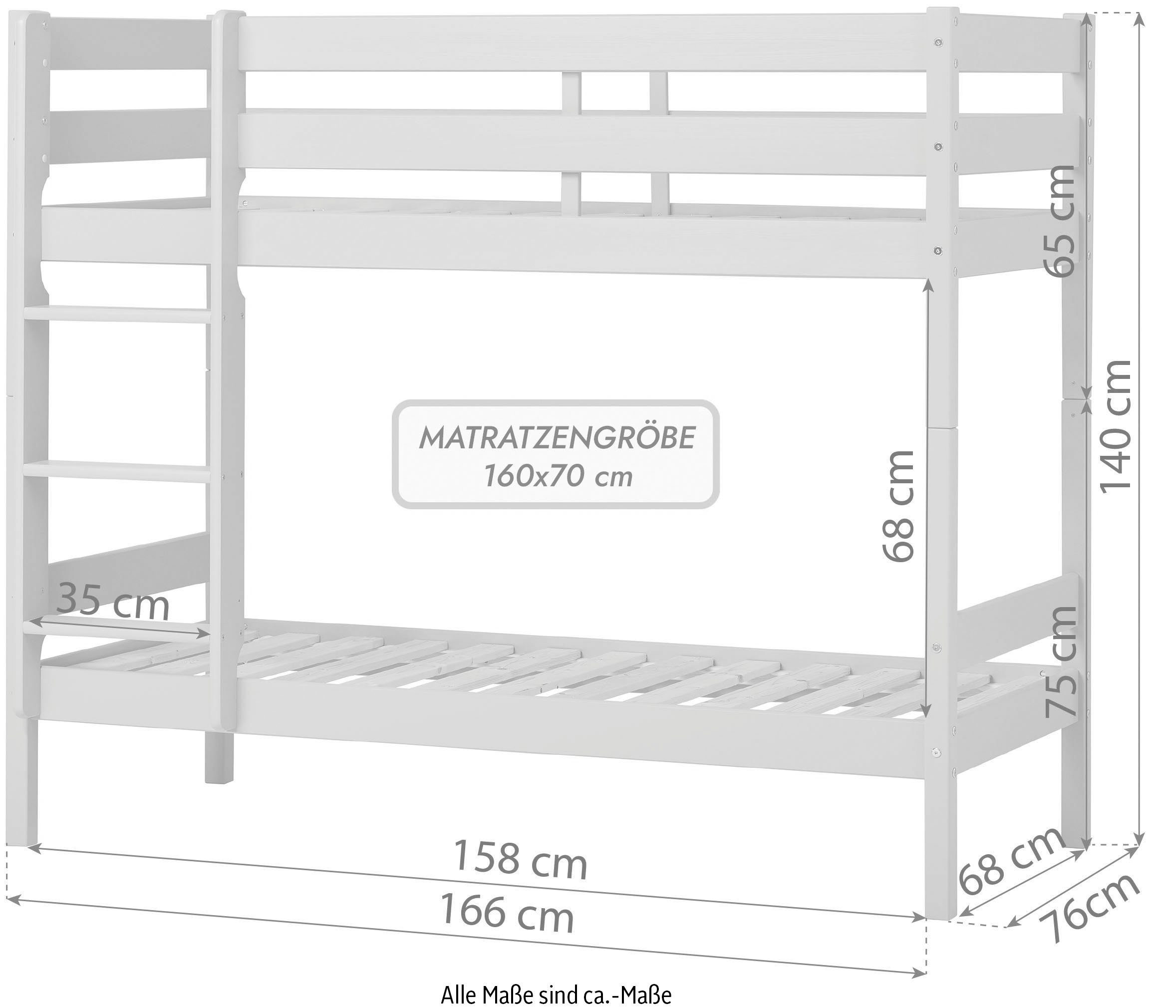 Hoppekids Stapelbed Eco comfort kinderbed 90x200 of 70x160 van massief hout in 4 kleuren