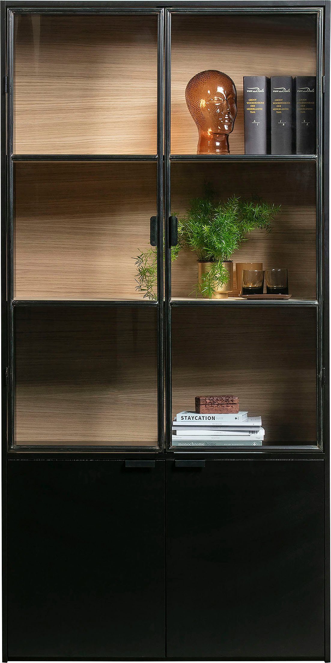 WOOOD Vitrinekast Silas met metalen deuren, h 200 cm x b 100 cm
