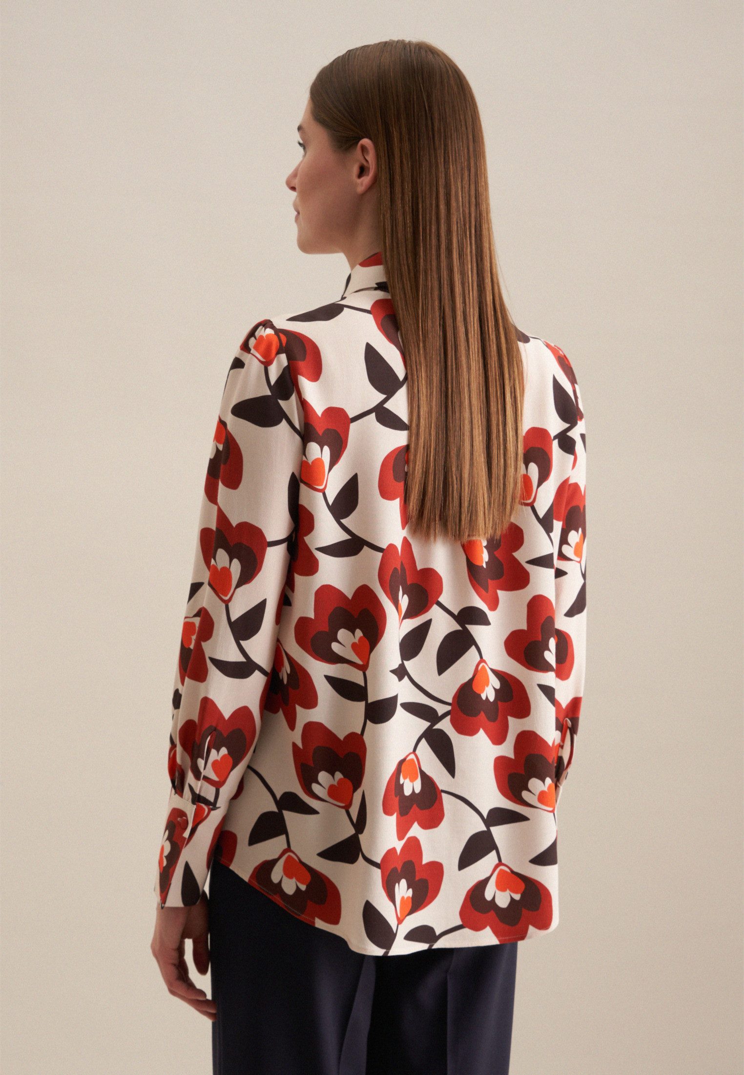 seidensticker Overhemdblouse Zwarte roos Lange mouwen kraag print
