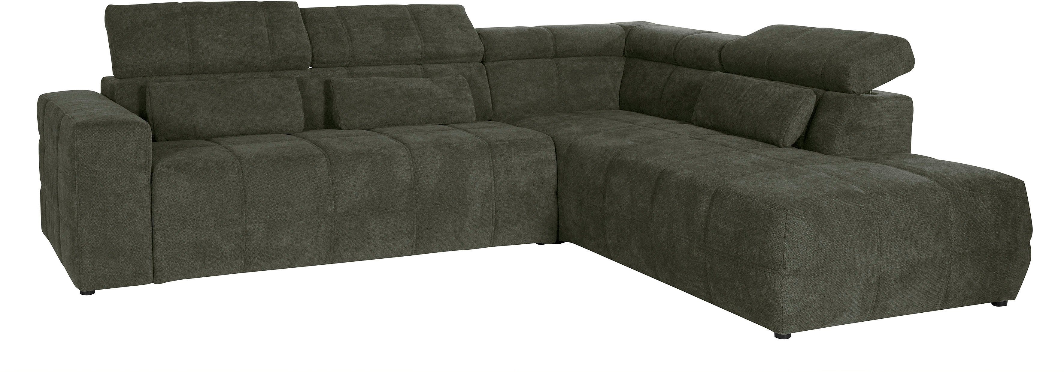 DOMO collection Hoekbank Brandon L-vorm, ook in leer met verstelbare hoofdsteun, naar keuze met verstelbare zitdiepte