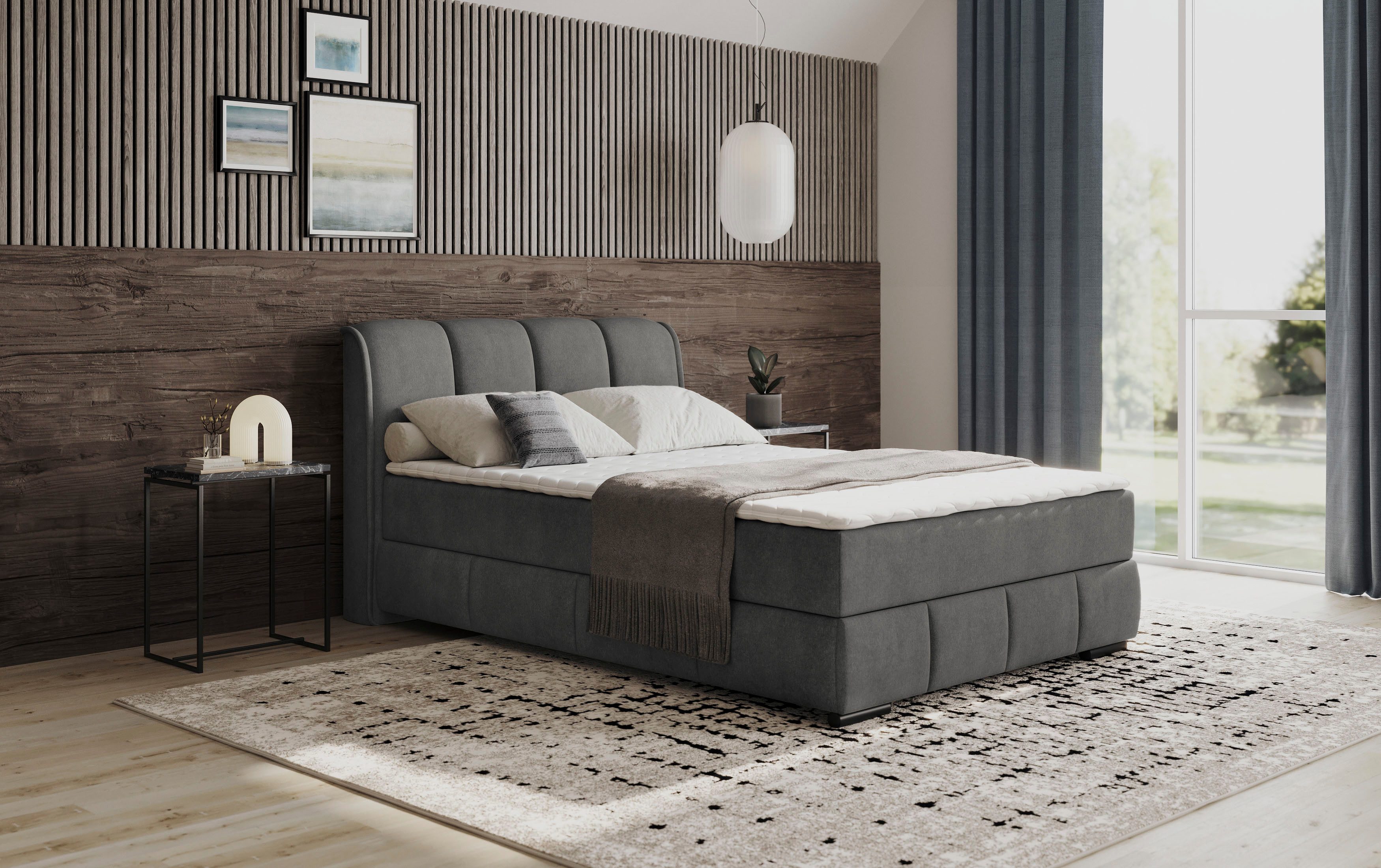 Mr. Couch Boxspring Bethany met bedkist, incl. matras Topmatras en sierkussen, in verschillende hardheden beschikbaar boxsprings grijs