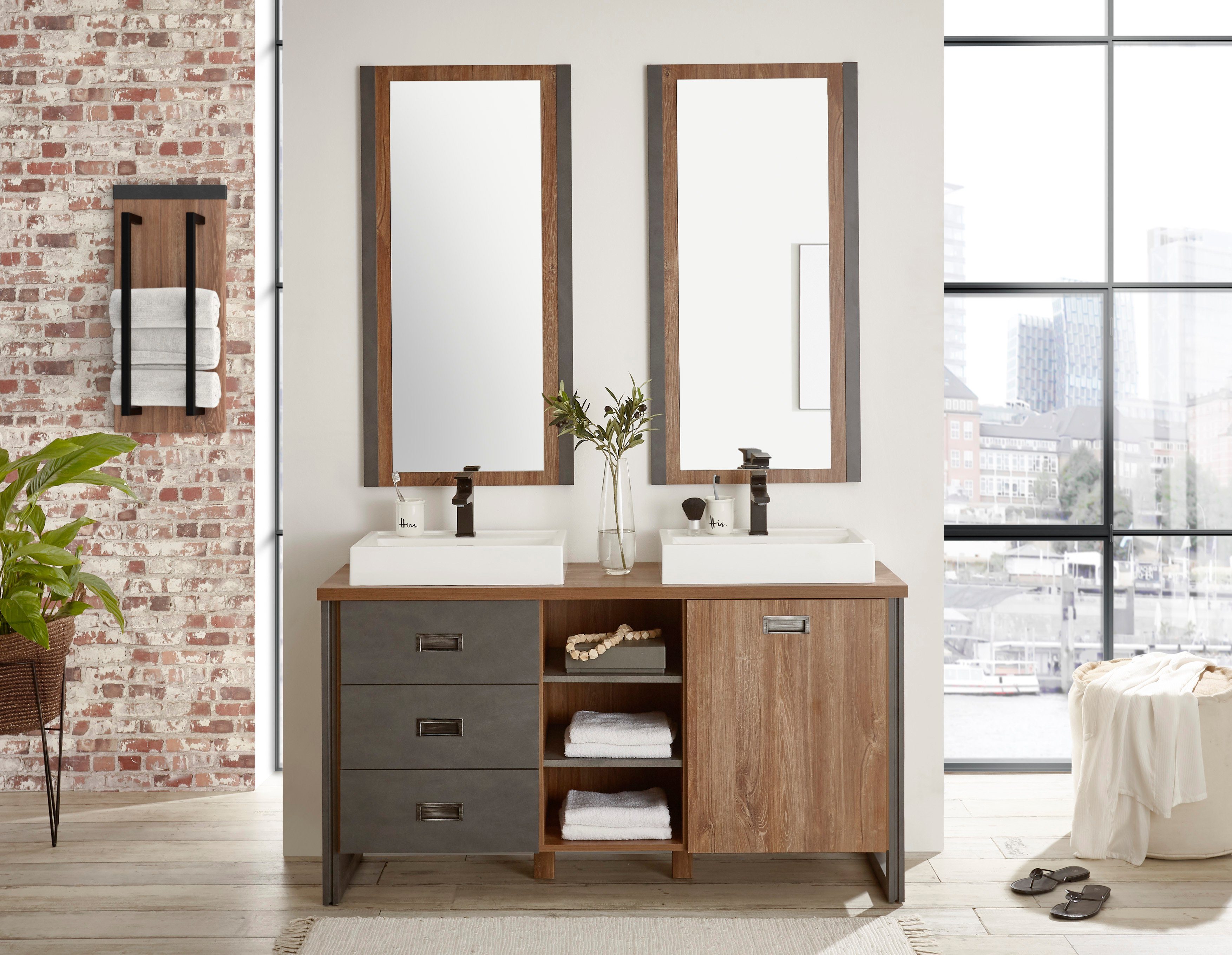 Home affaire Badkamerserie Detroit, badkamer in industriële stijl, 2-delig badkamer (set, 3-delig)