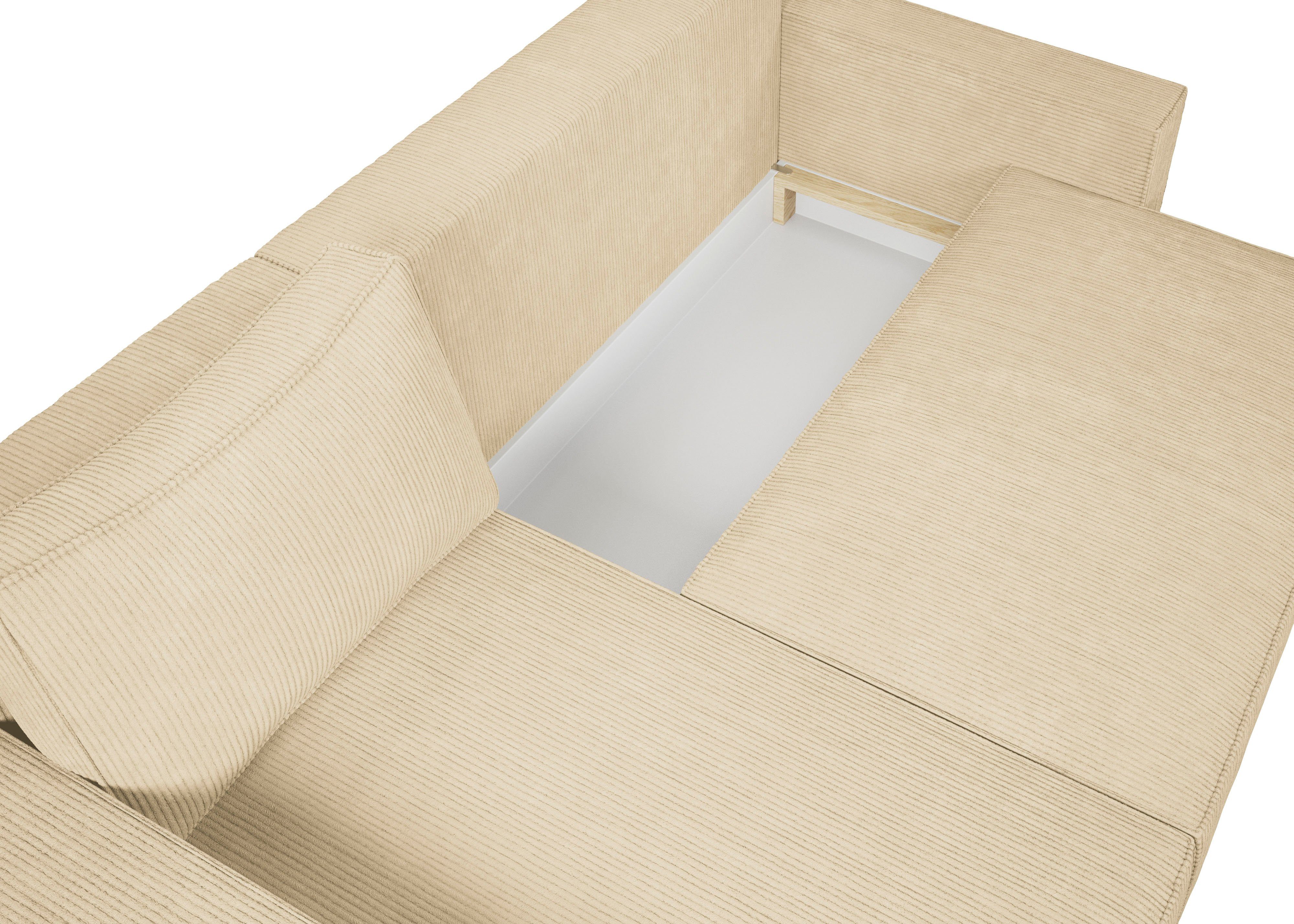 INOSIGN Hoekbank Winton ribfluwelen bank/slaapbank 253 cm Ribfluweel, omkeerbare recamiere, slaapfunctie (130/208 cm), bedbox