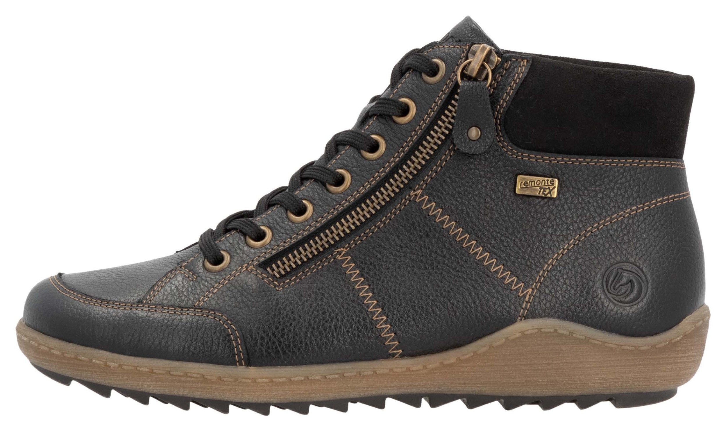 Remonte Veterschoenen flats, comfort schoen, enkellaars met logo-embossing en contraststiksels