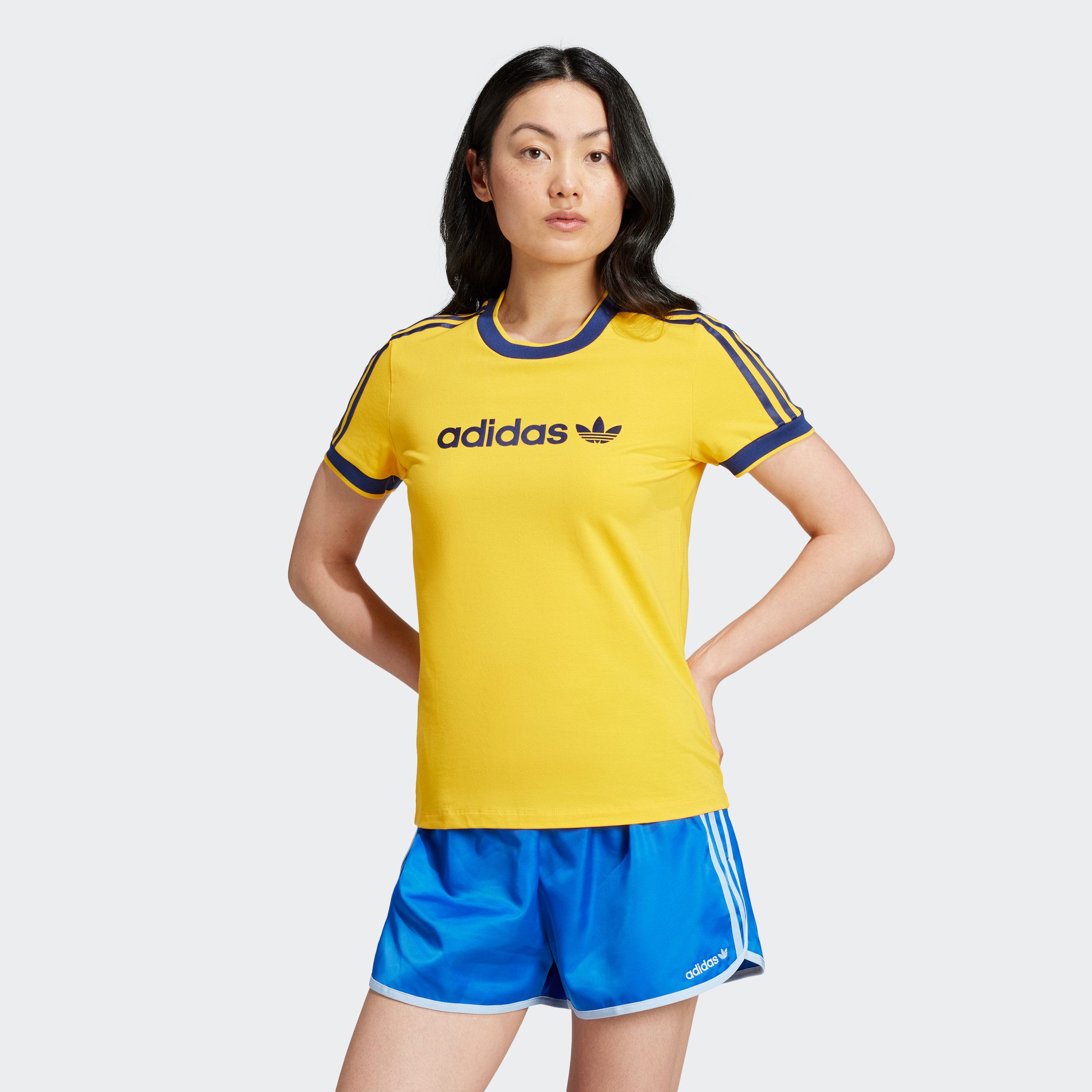 Adidas Originals Graphic Badge Slim 3-Stripes T-shirt Geel- Dames Geel