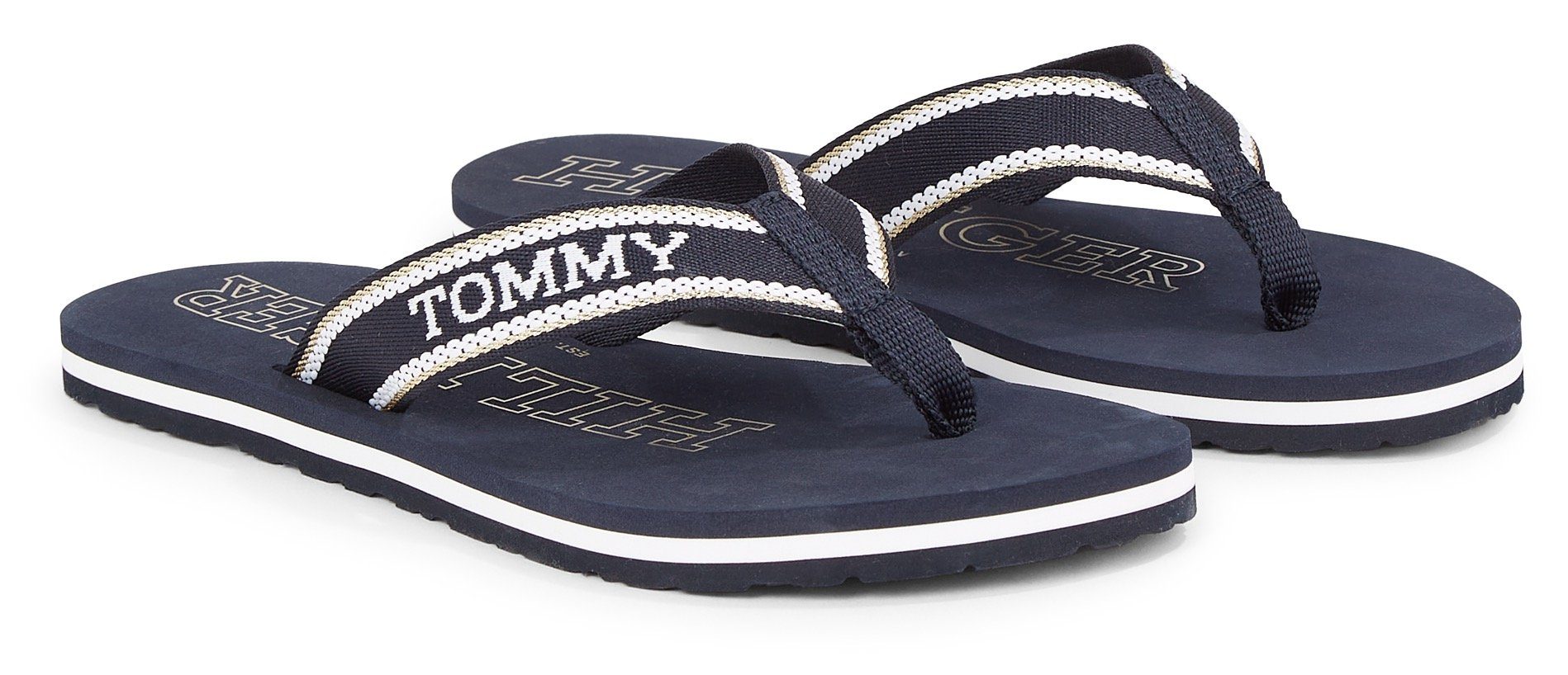 Tommy Hilfiger Teenslippers HILFIGER BEACH SANDAL zomerschoen, slippers, poolslides met logo-print op de bovenste zool