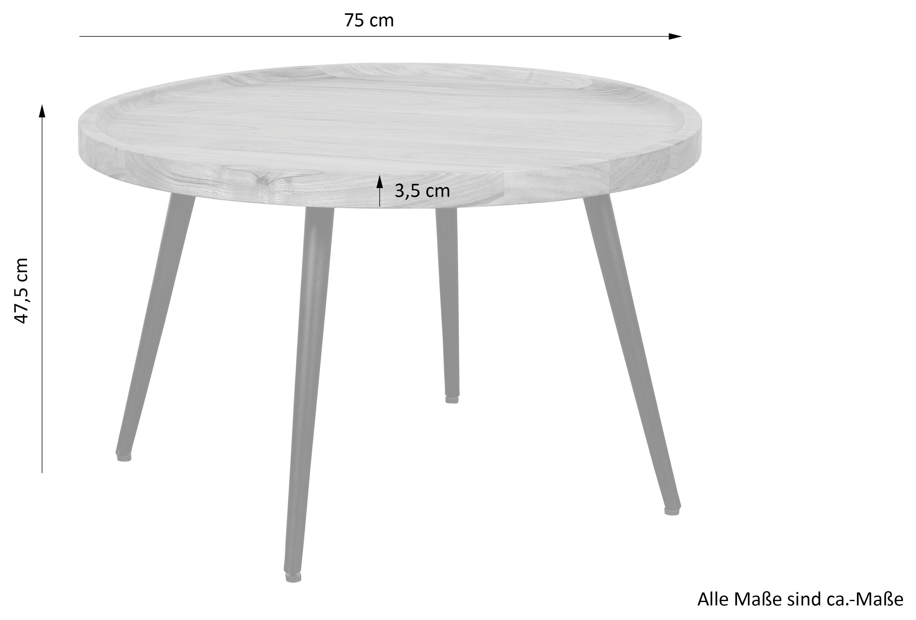 byLIVING Salontafel Romy met massief acaciahout - plaat en zwarte metalen frame, rond 75 cm