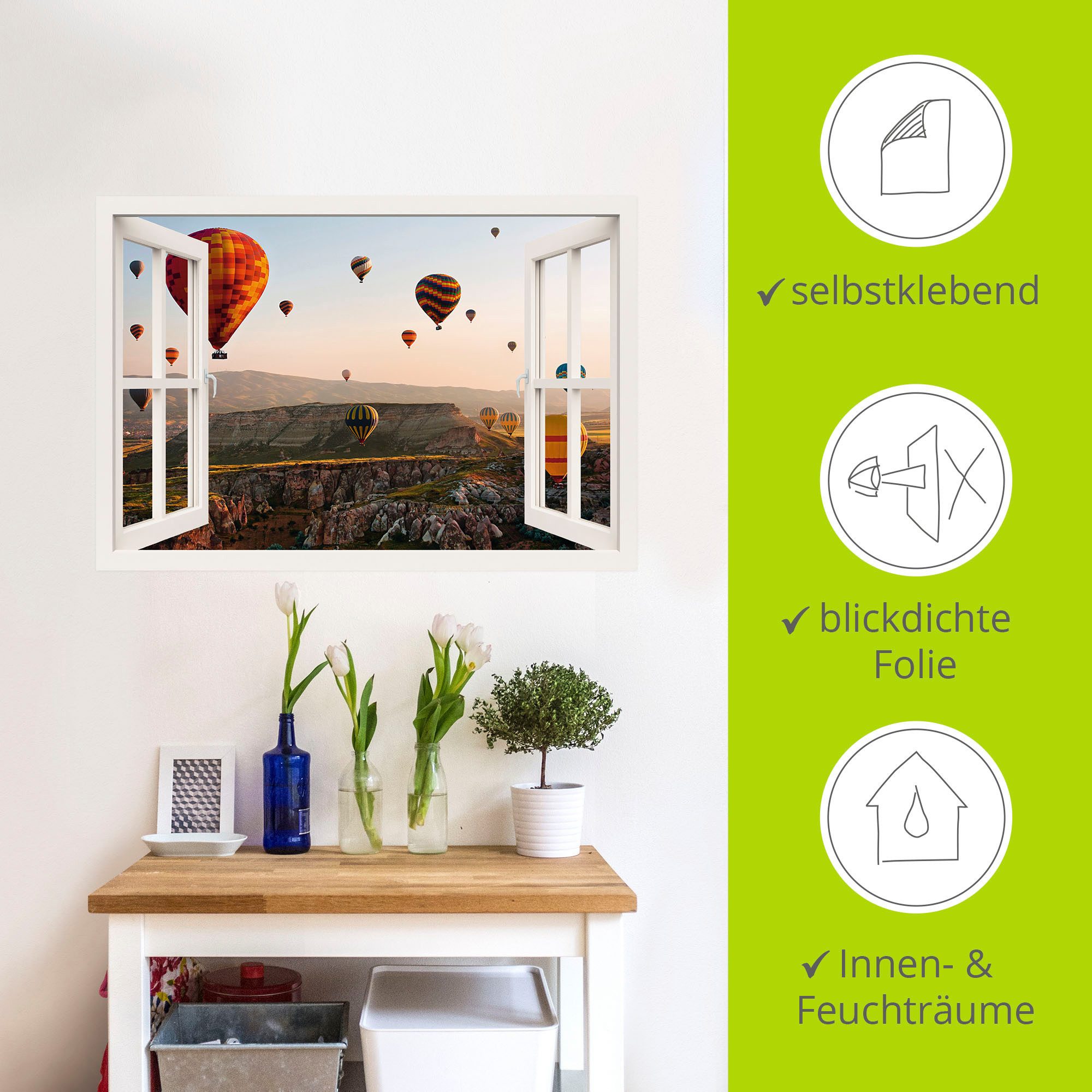 Artland Artprint Blik uit het venster Cappadocië ballonvaart als poster, muursticker in verschillende maten