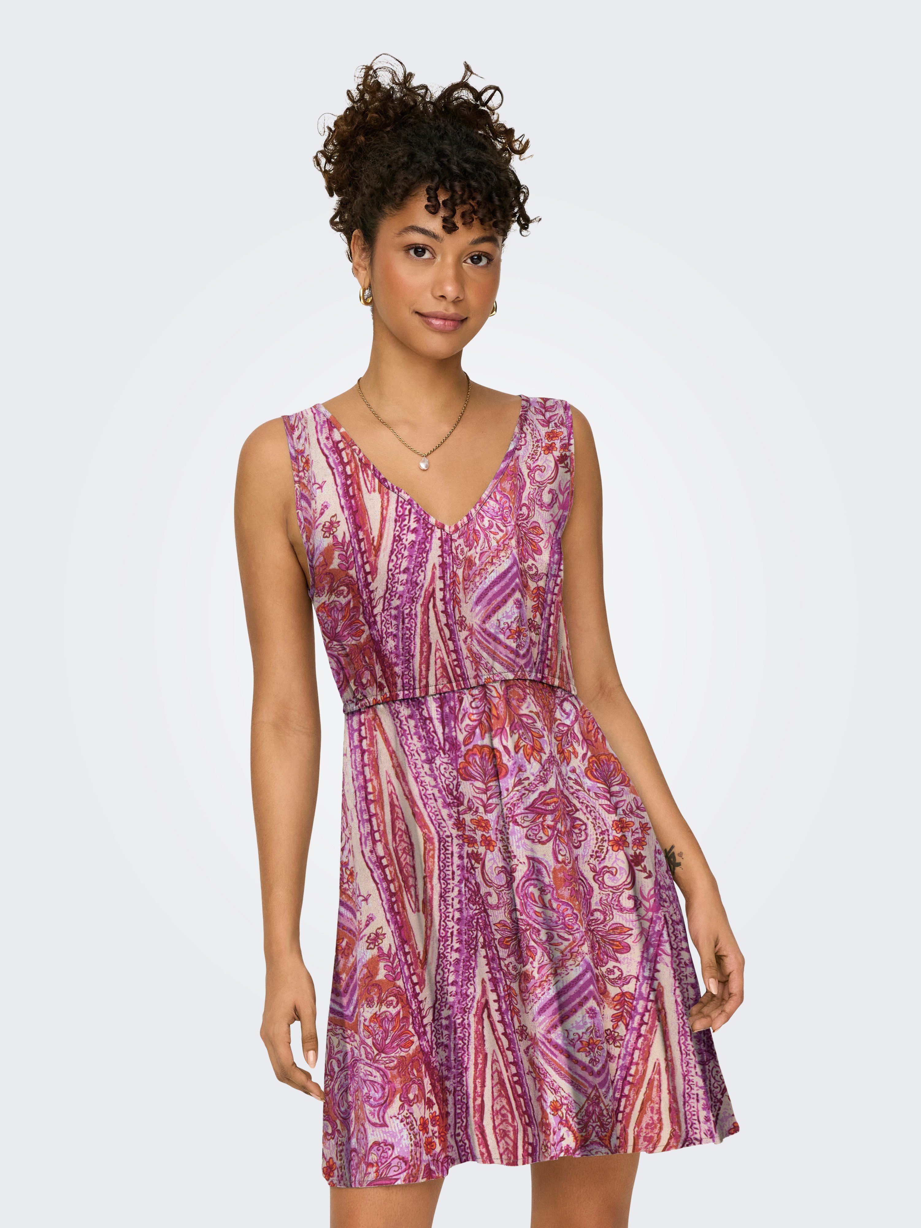 Only Mini-jurk ONLNOVA LIFE VIS SARA STRING DRESS AOP dames jurken maat L (40) roze