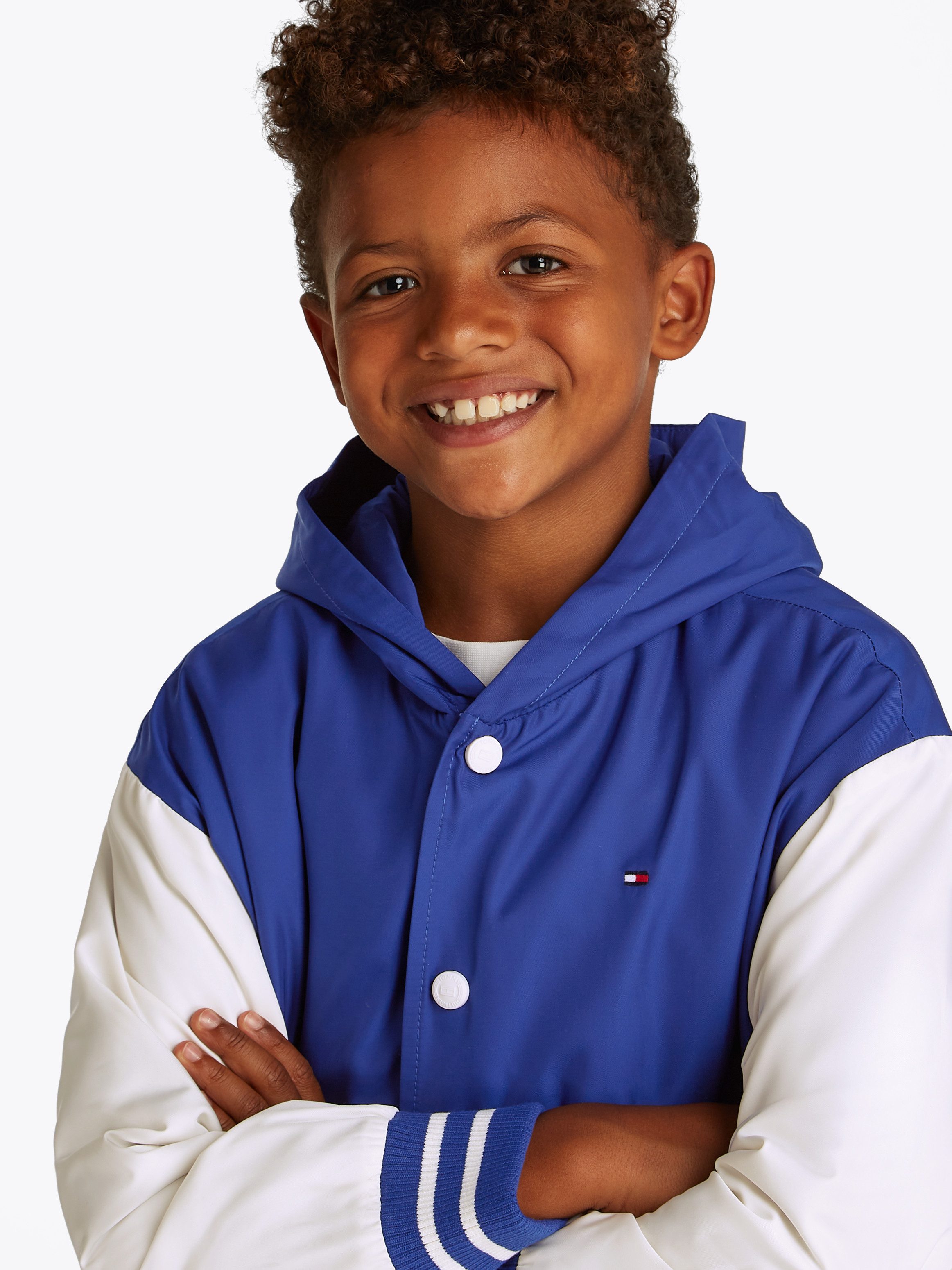 Tommy Hilfiger Bomberjack HOODED GRAPHIC BOMBER met groot logo, contrast-strepen