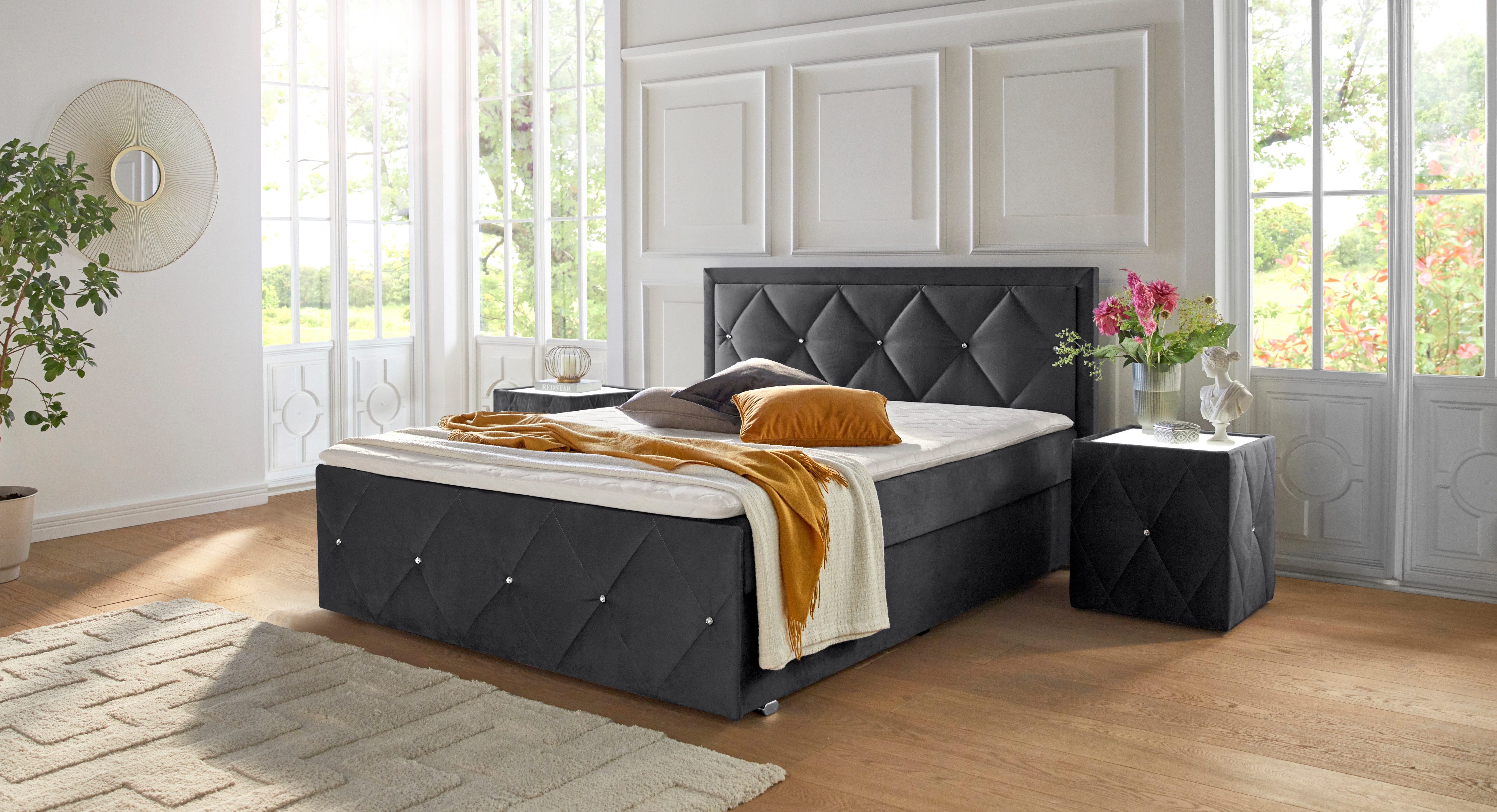Leonique Boxspring Alfie, bestseller! Inclusief bedlade & topper Optioneel met knoopstiksels of strassstenen, H2, H3 en H4 verkrijgbaar