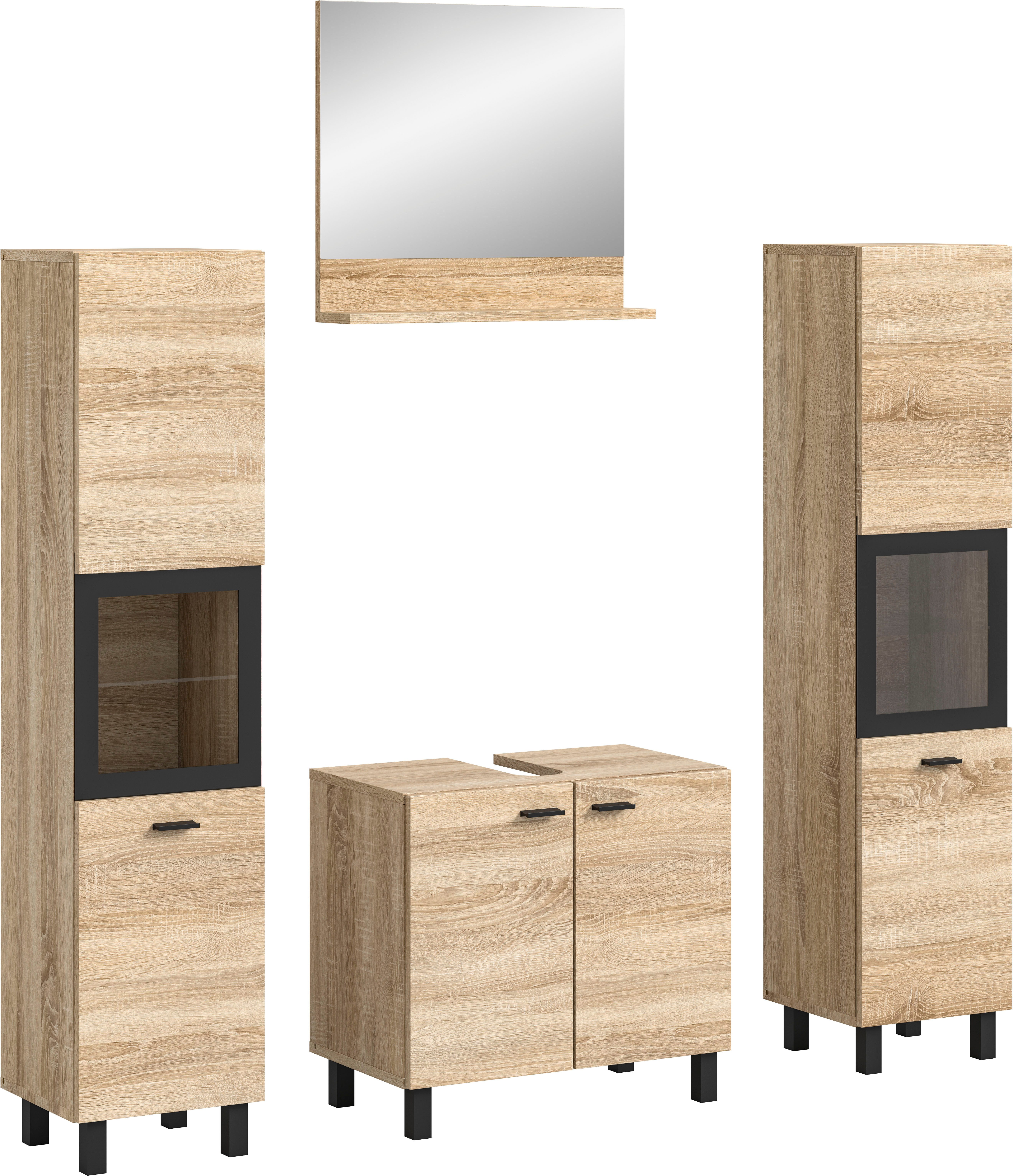 welltime Badmeubelset Tampa, breedte 137cm, 4-delig Wastafelonderkast, spiegel, hoge kast (4 stuks)