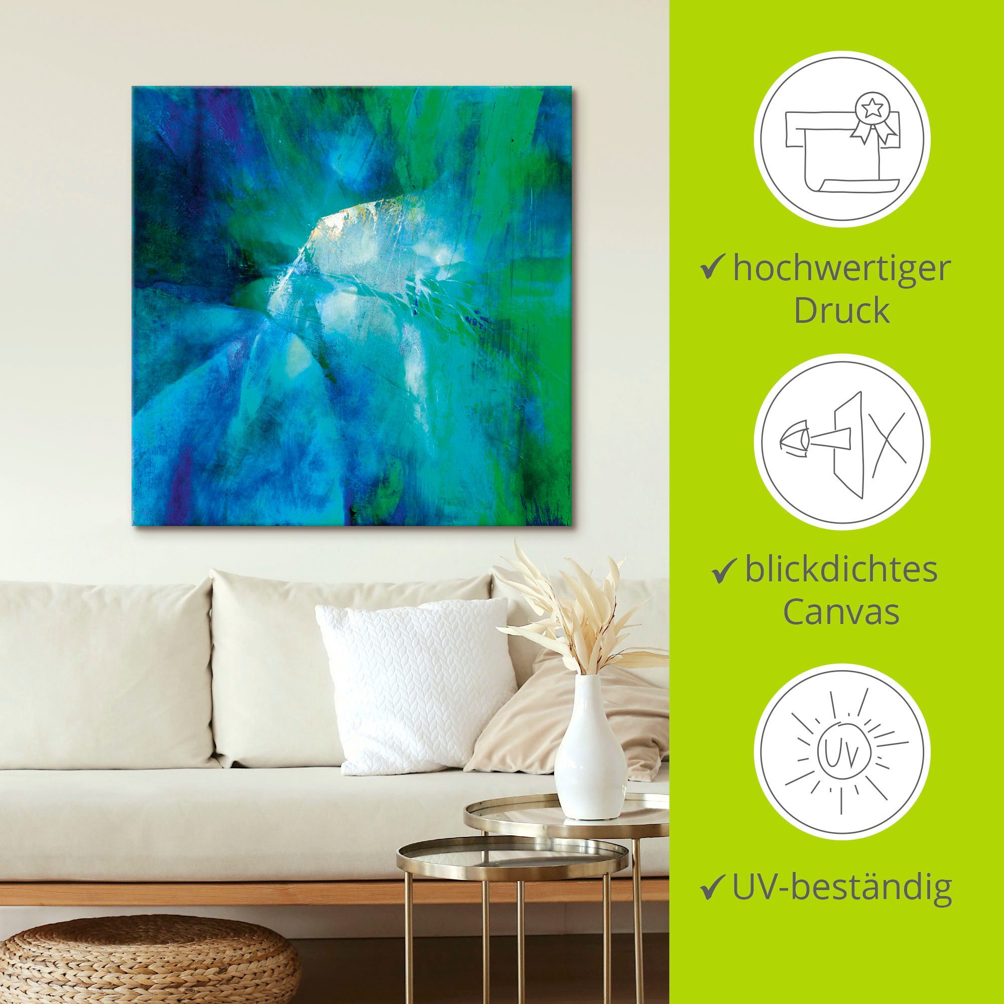 Artland Artprint Abstracte compositie in turquoise als artprint van aluminium, artprint voor buiten, artprint op linnen in verschillende maten
