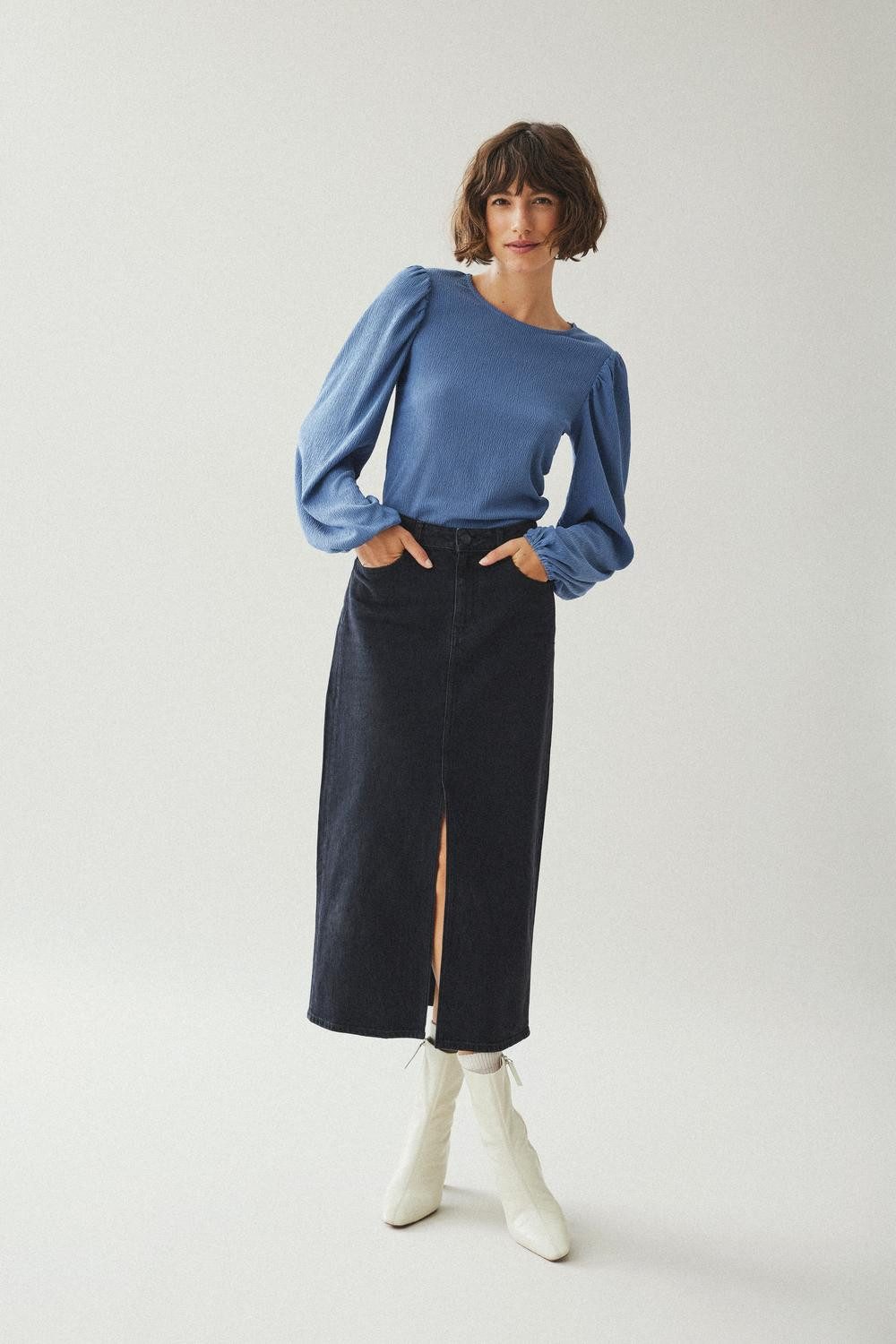 Vila Jeans rok VIJAF HW MIDI DENIM SKIRT-NOOS