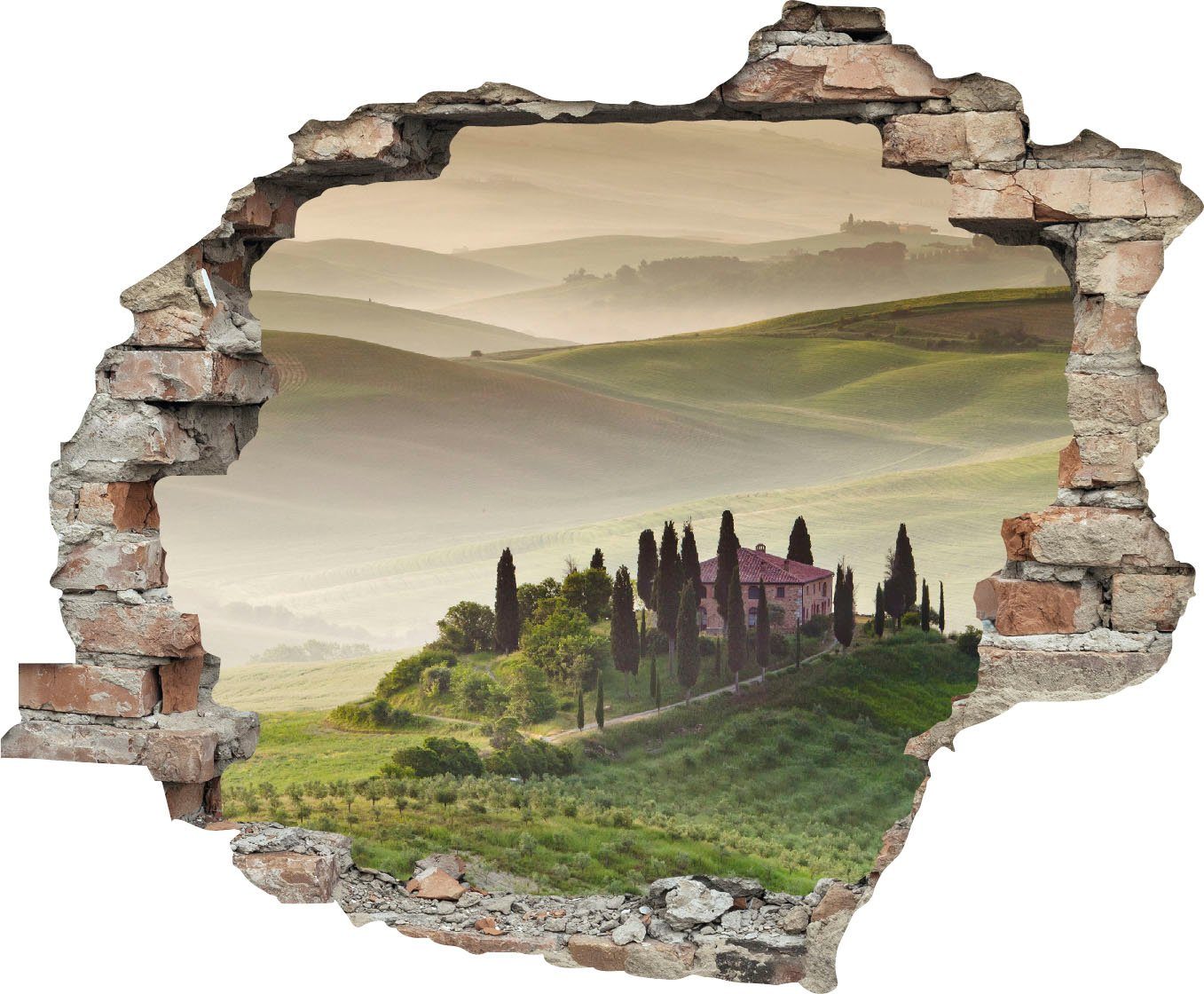 queence Wandfolie Heuvellandschap Muursticker, muurdecoratie, zelfklevend, 3D, muurdurchbraak (1 stuk) wandstickers groen
