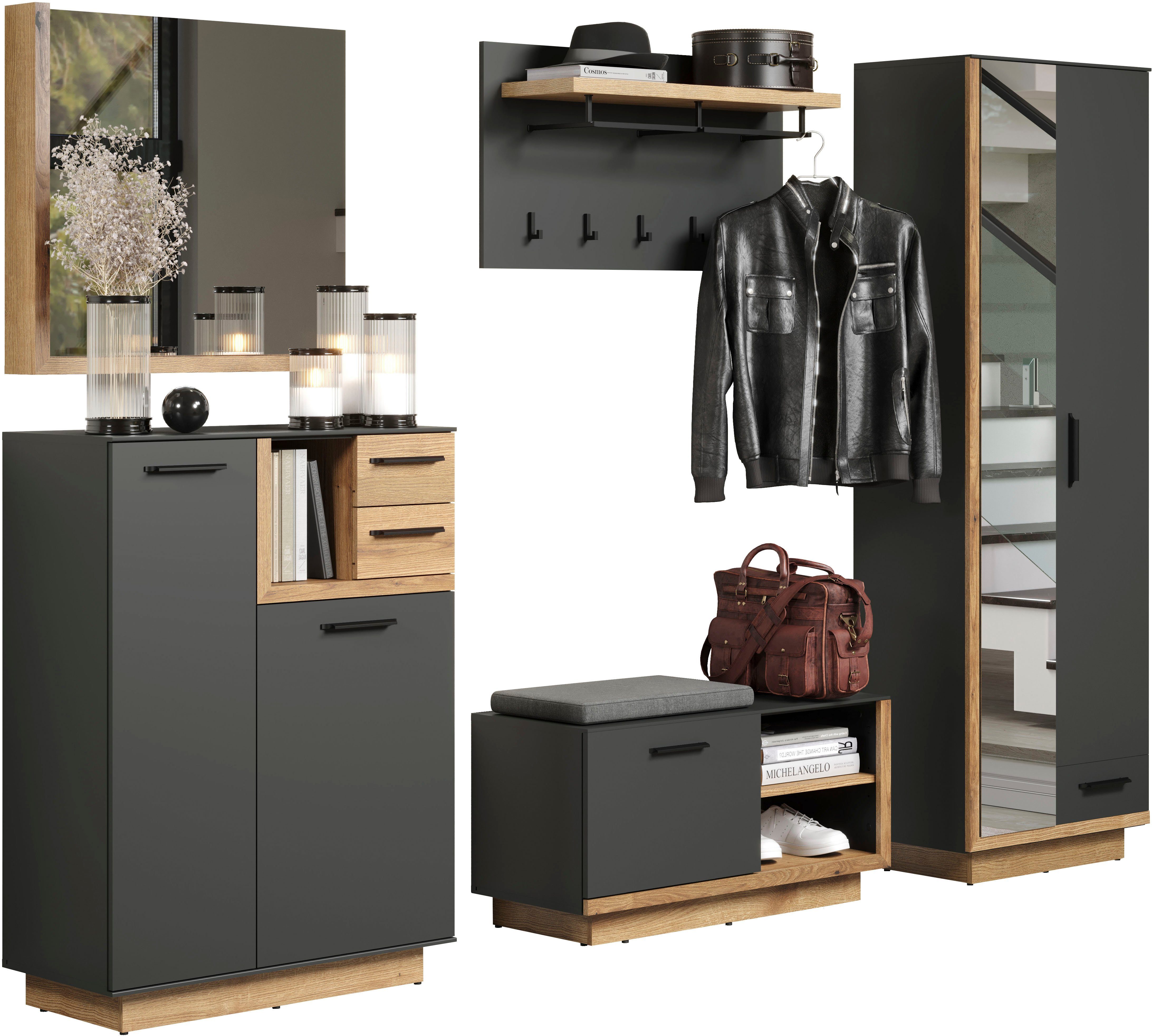 INOSIGN Halmeubelset Premont Elegante garderobemeubels op sokkels - Met 2 spiegels - Soft-Close (5-delig)