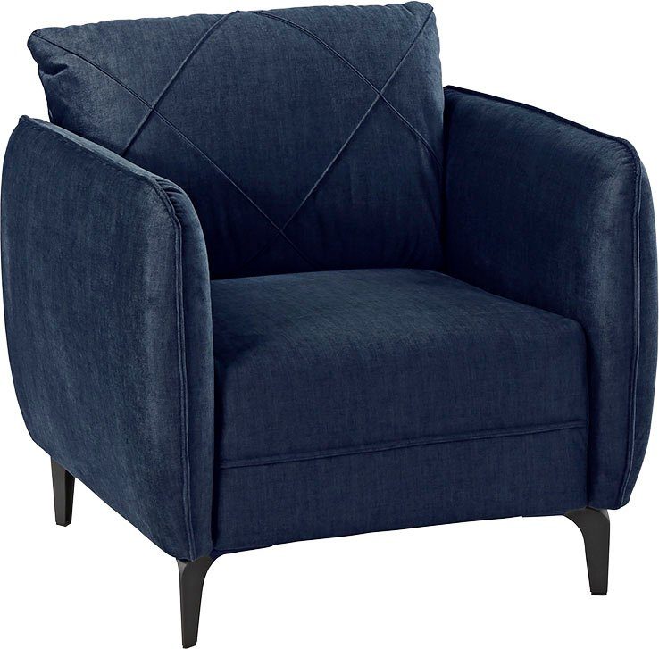 Jockenhöfer Gruppe Fauteuil NOVARA met aantrekkelijk stiksel, geruite biesnaden, vrij plaatsbaar fauteuils blauw