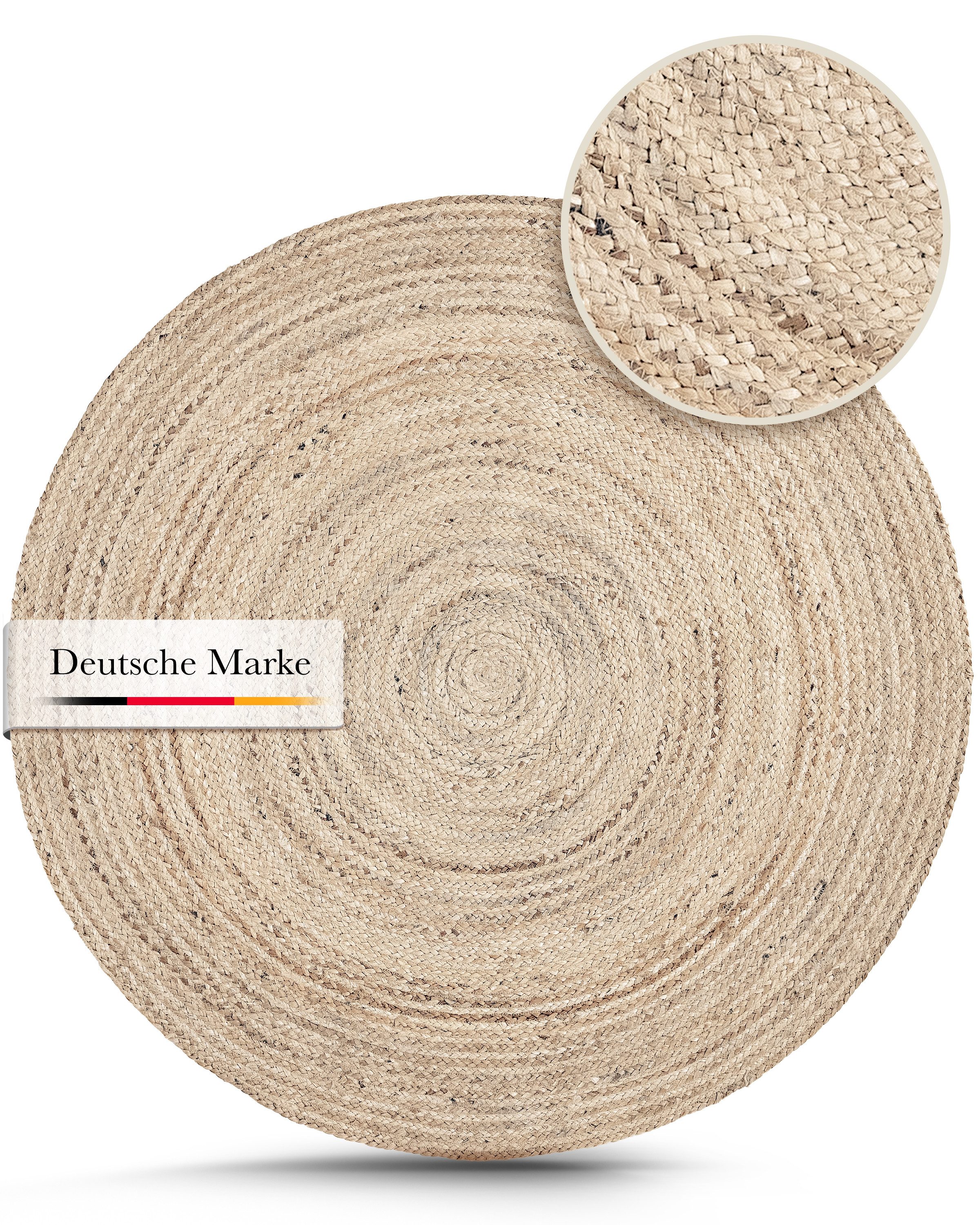 carpetfine Vloerkleed Nele jute-vloerkleed natuurmateriaal gevlochten tweezijdig te gebruiken kleed van 100% jute, in rond en ovaal, vele maten