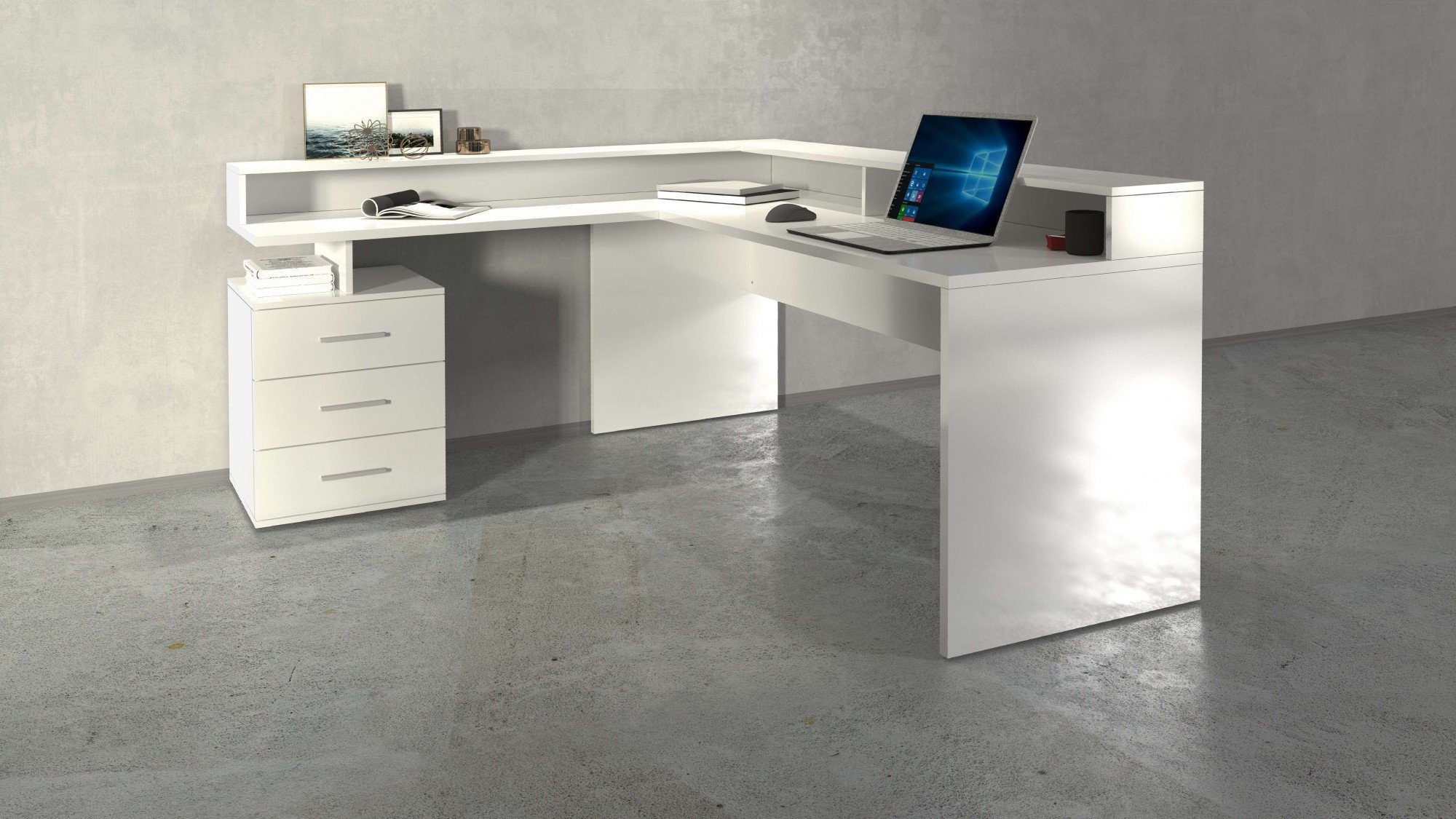 INOSIGN Hoekbureau New Selina Bureau, lades, met of zonder monitorsteun, B 180/160 cm
