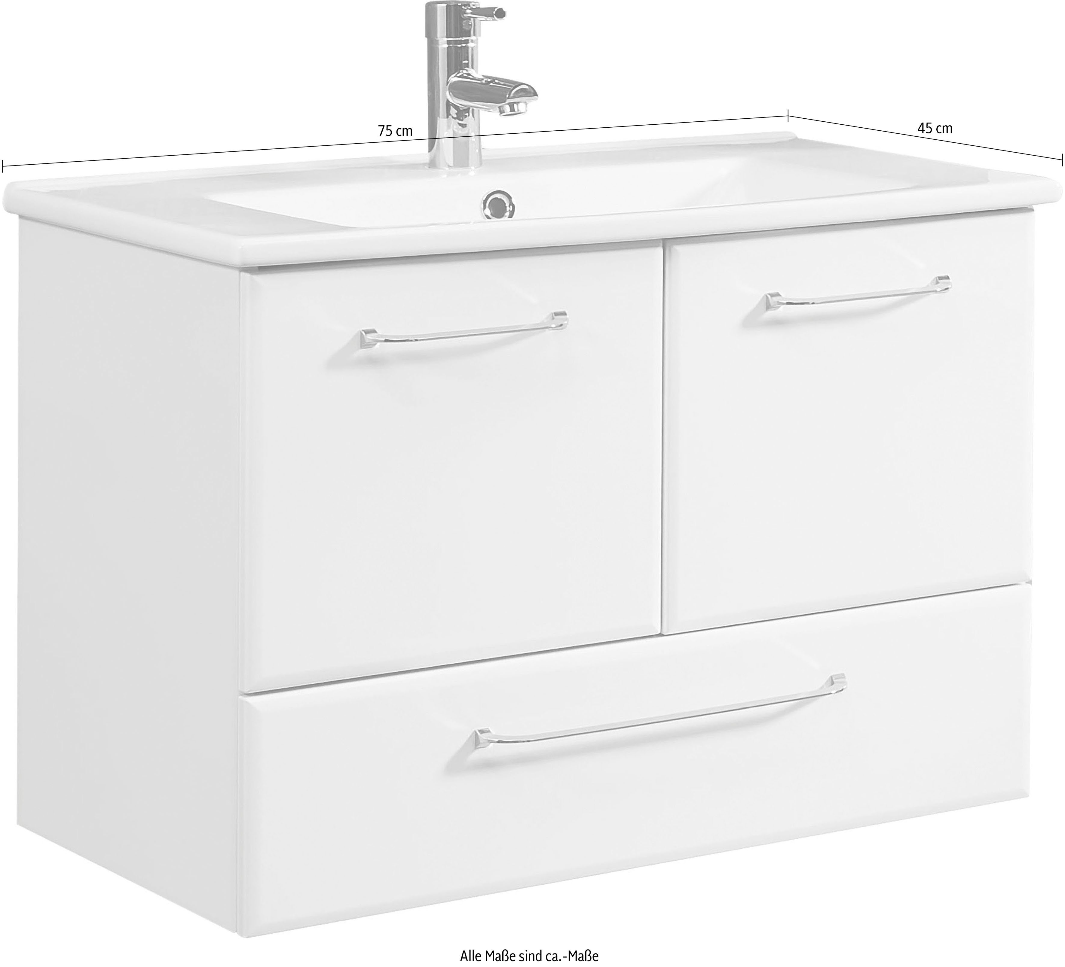 Saphir Wastafelonderkast Quickset keramische wastafel met onderkast, 75 cm breed, wastafel