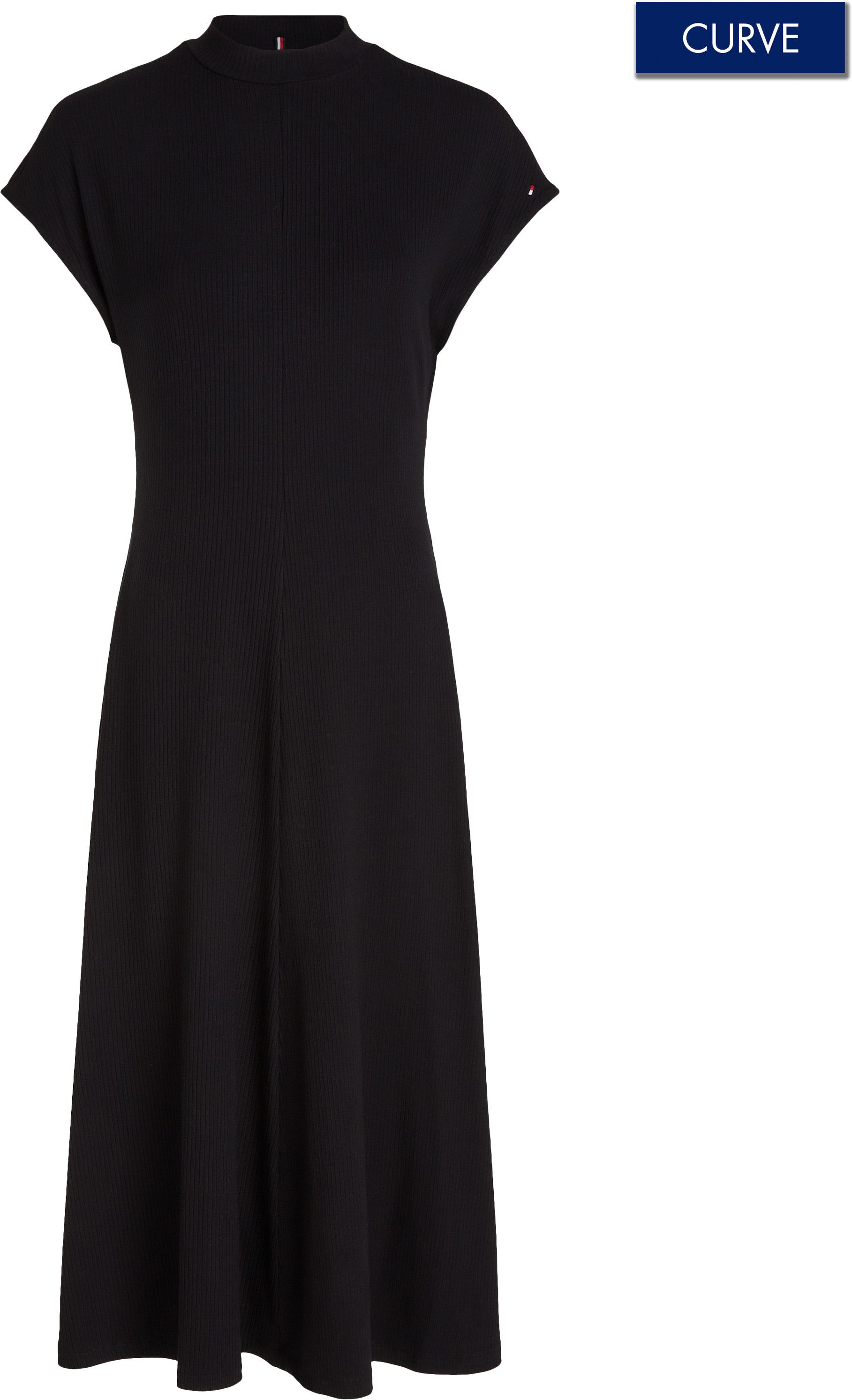 Tommy Hilfiger Curve Midi-jurk CRV 5x2 RIB MK-NK MIDI DRESS NS in grote maten, ribstof, met logo borduursel op de mouw