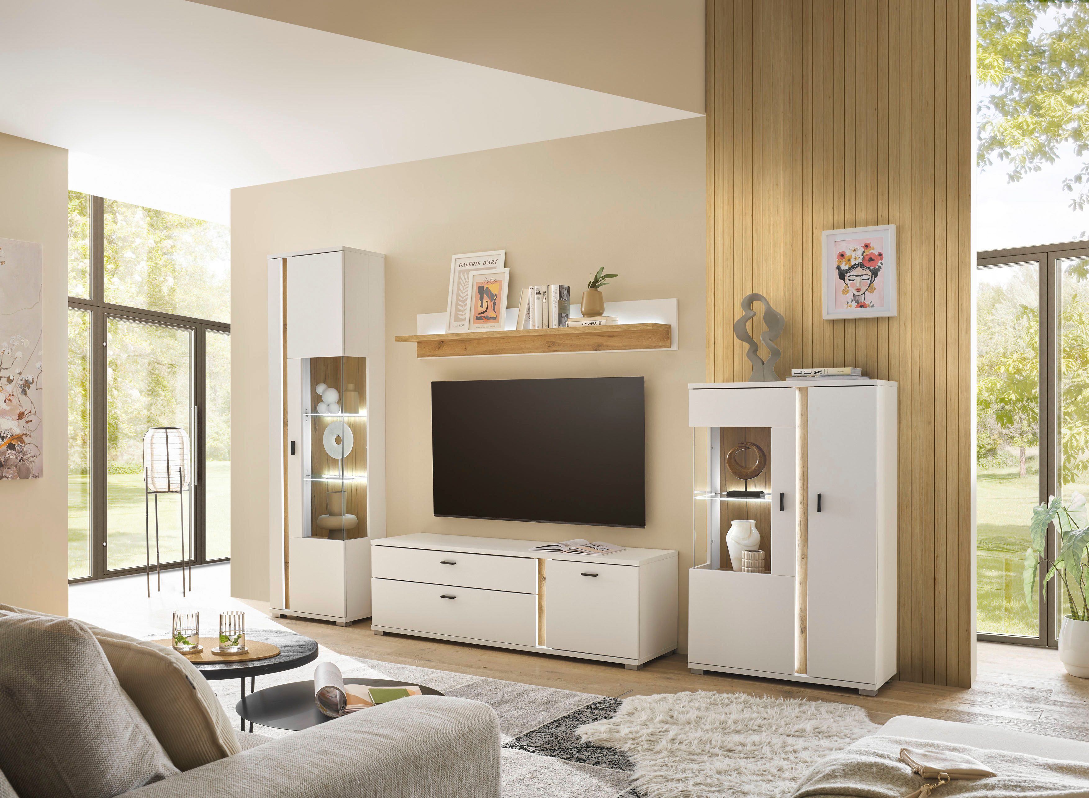 INOSIGN Wandmeubel Long Island in moderne trendkleur, inclusief verticale verlichting, breedte 305 cm (set, 4-delig)