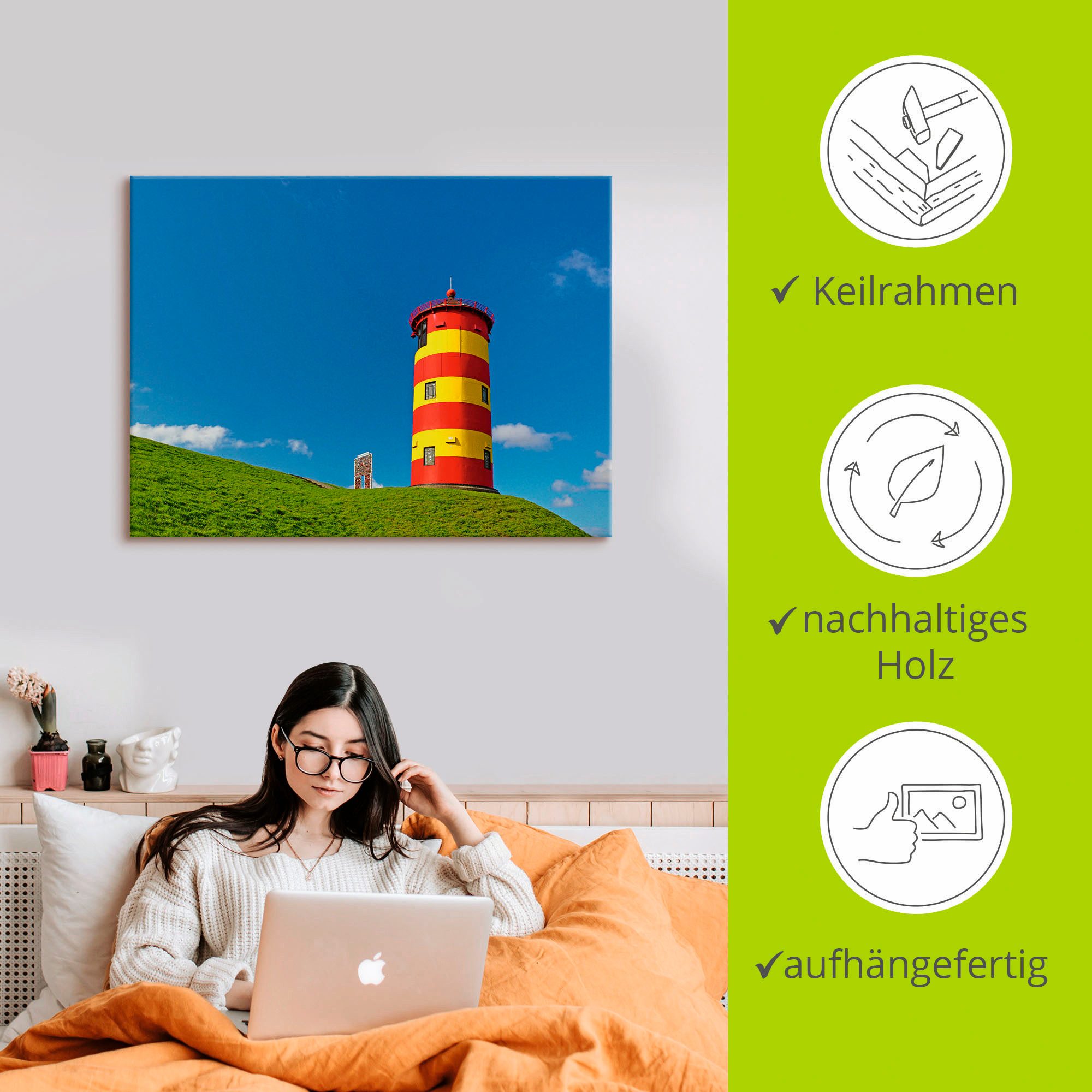 Artland Artprint op linnen Vuurtoren van Pilsum gespannen op een spieraam