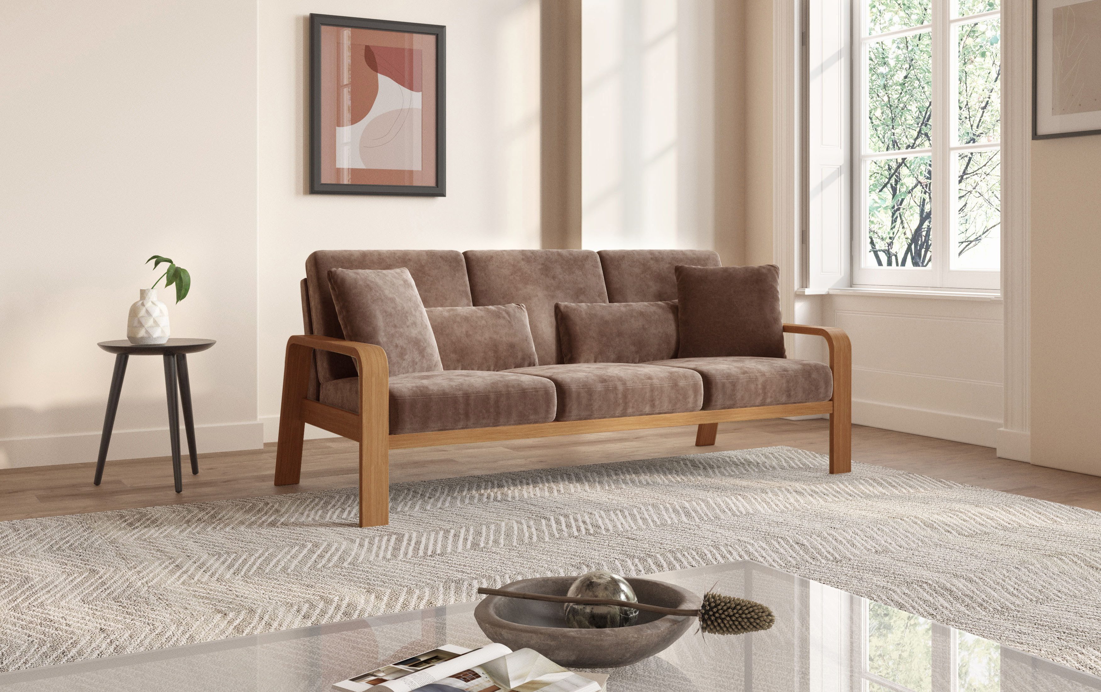 sit&more 3-zitsbank Kolding Armleuningen van eikenkleurig beukenhout, verschillende bekledingen en kleuren