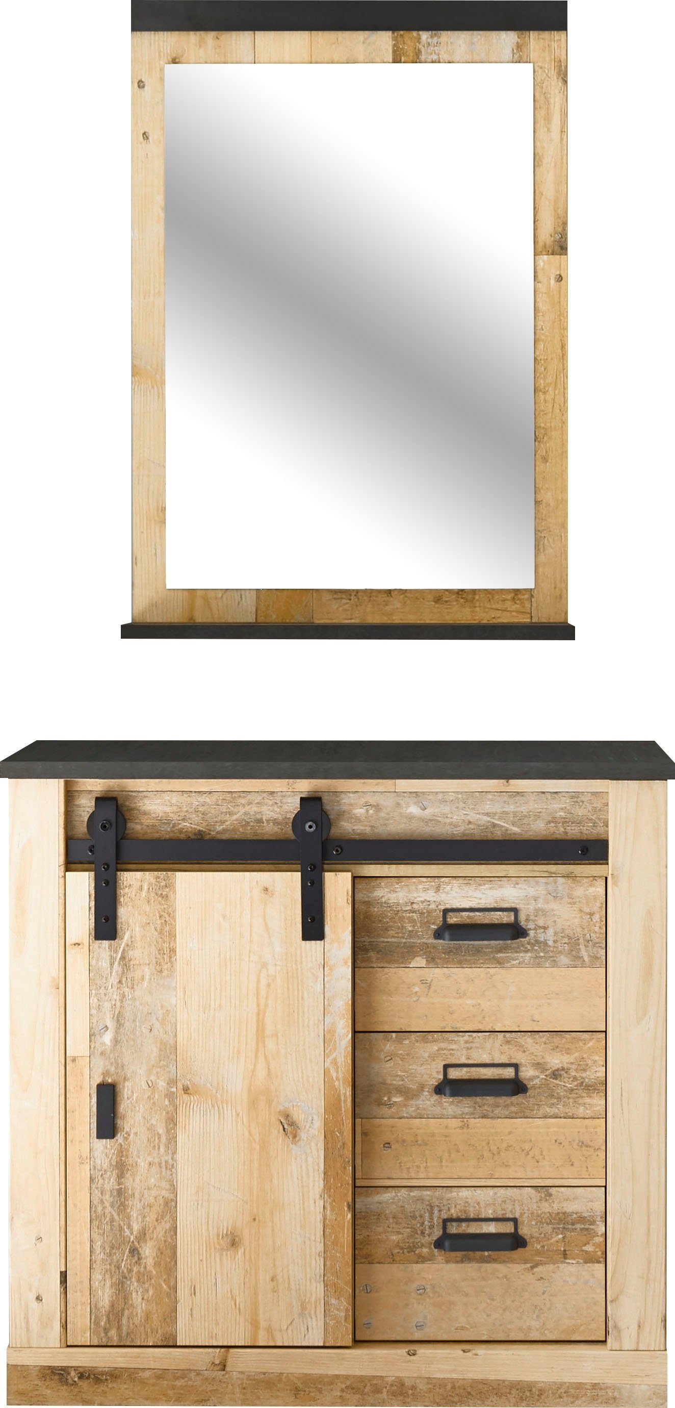 Home affaire Halmeubelset Sherwood met schuurdeurbeslag, apothekersgrepen van metaal, breedte ca. 93 cm (2-delig)