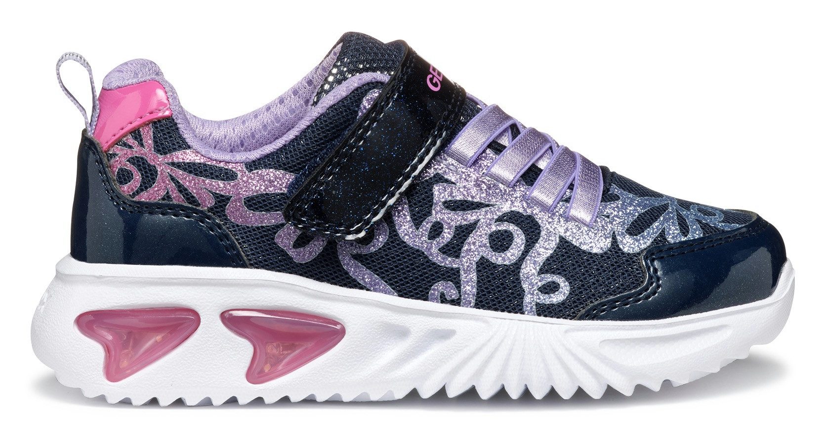 Geox Sneakers J ASSISTER GIRL knipperschoen , klittenbandschoen met kleurrijke glitterstrikpatroon en knipperfunctie
