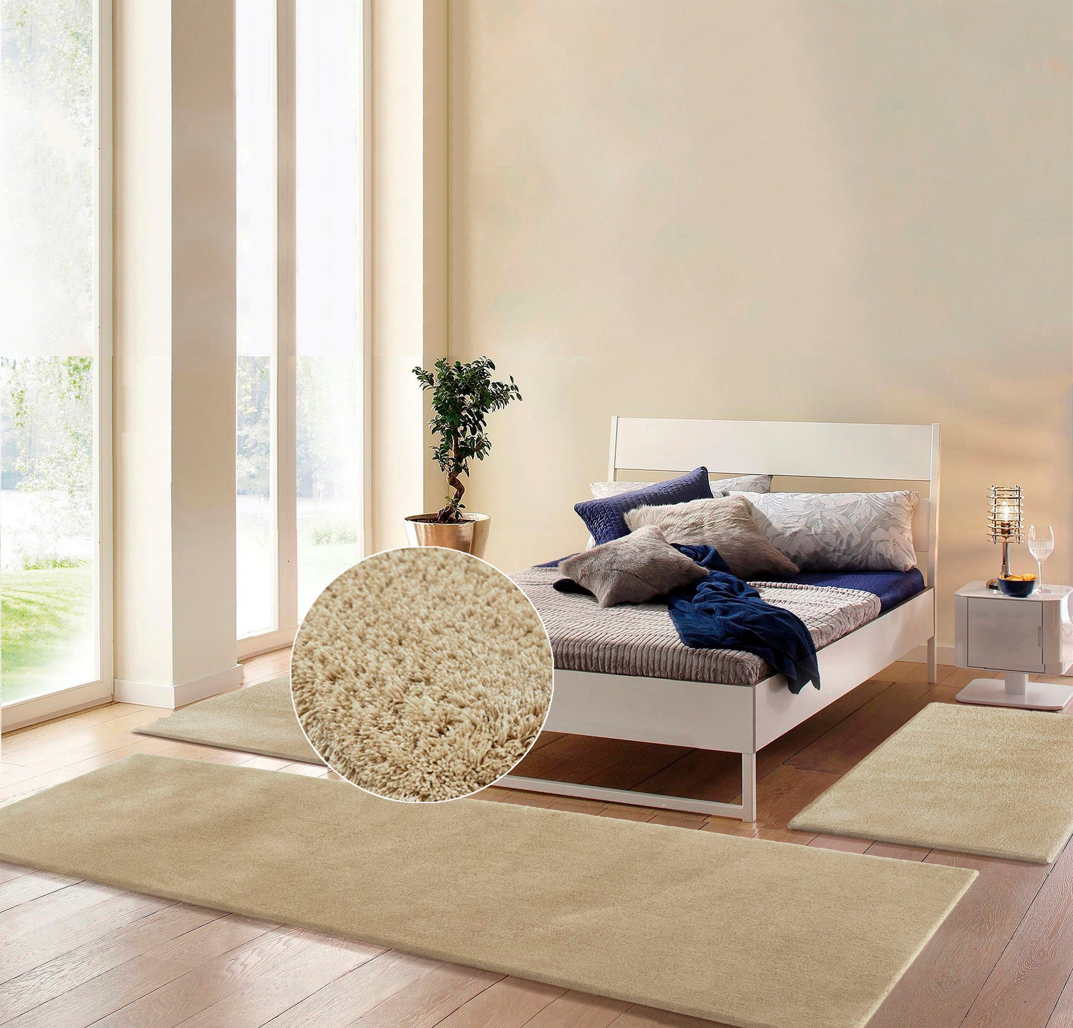 my home Set slaapkamerkleedjes met hoge pool Microvezeltapijt Magong, bijzonder zacht, zeer fijne pool uni, unikleurig slaapkamerkleed, loperset, slaapkamer, kinderkamer