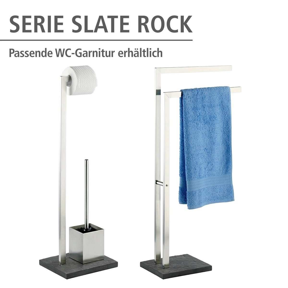 WENKO Handdoekenrek Slate rok met 2 armen, staande kapstok, edelstaal roestvrij