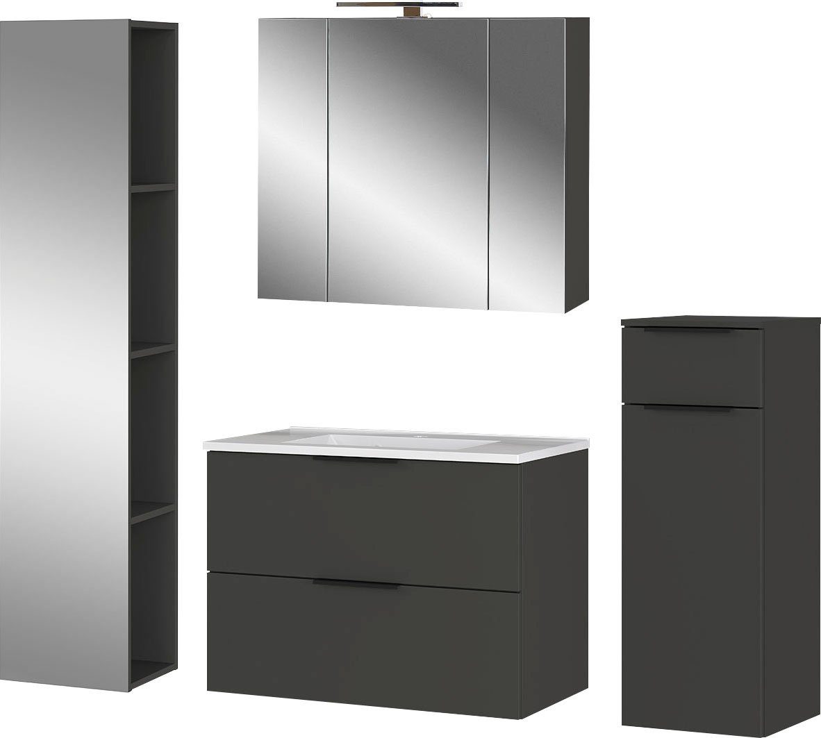 GERMANIA Badkamerserie Crandon incl. wastafelkast, spiegelkast, kast en plank (4-delig)
