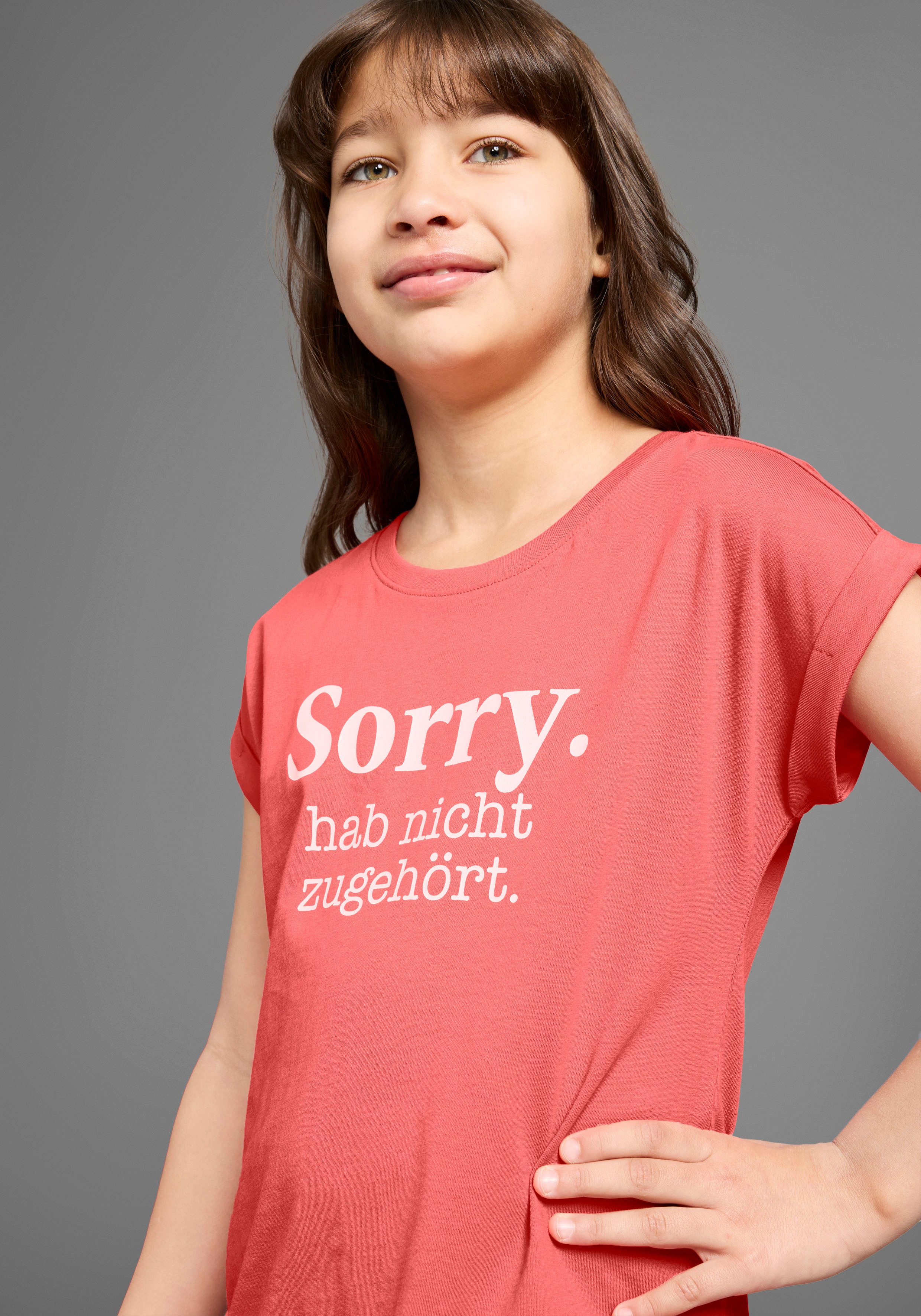 KIDSWORLD T-shirt Sorry. hab nicht zugehört. Korte mouwen, bedrukt, ronde hals, van katoen
