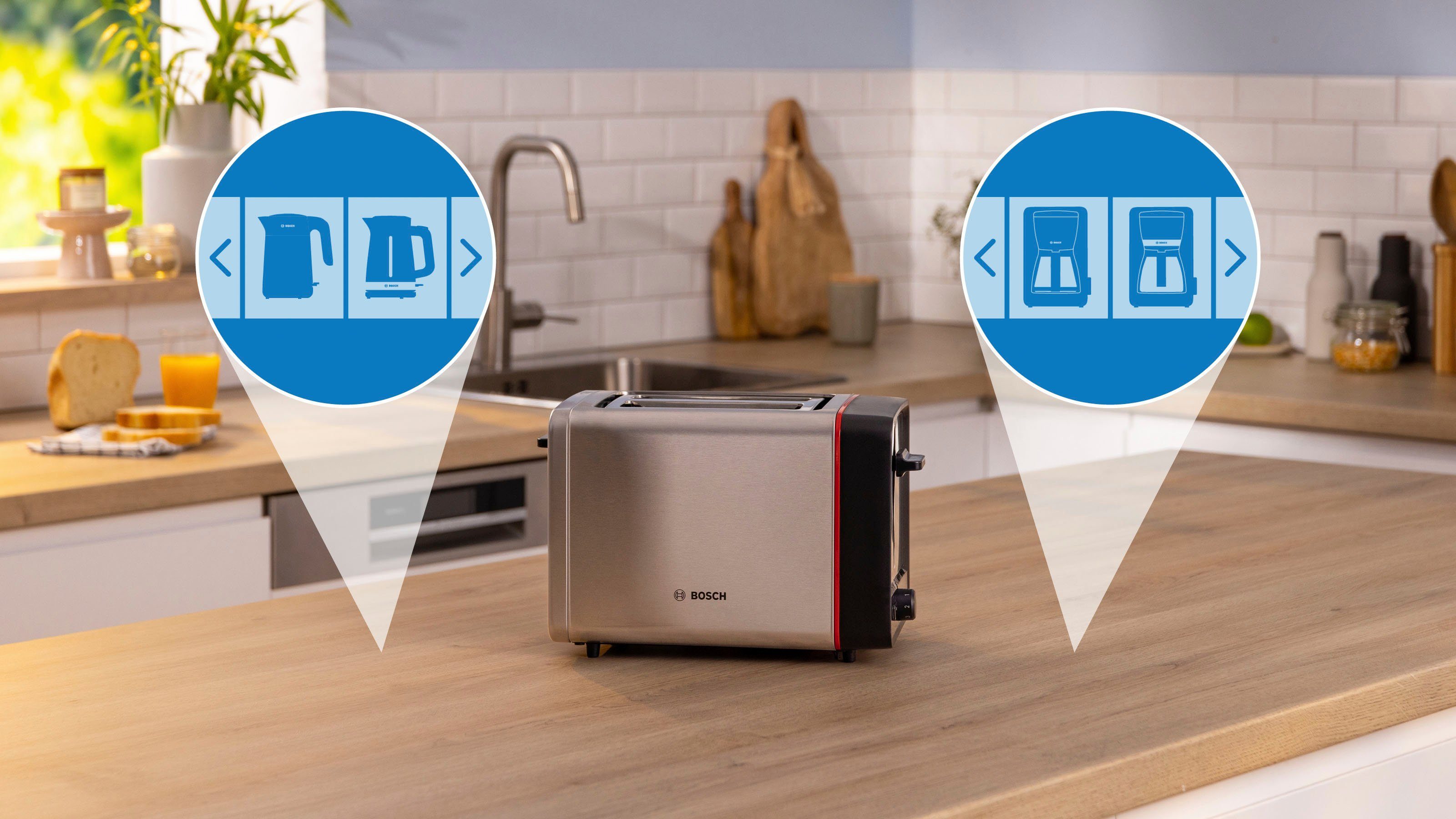 BOSCH Toaster MyMoment TAT6M420 geïntegreerde opzet voor broodjes, ontdooi/opwarmfunctie, brood centreren