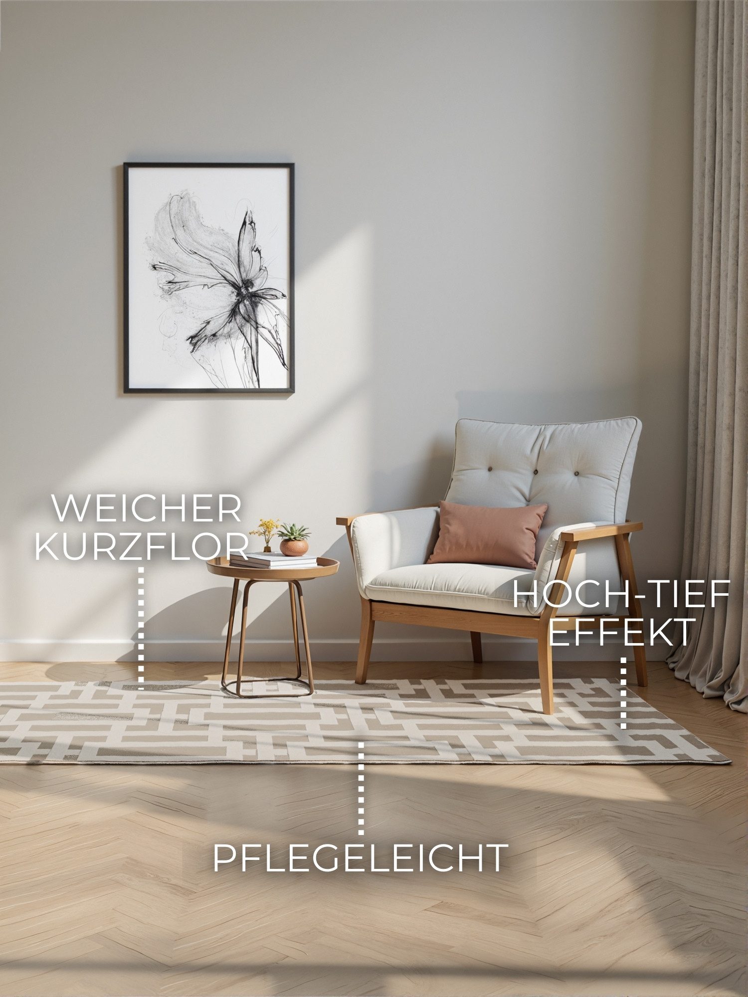 ELLE DECORATION Design-vloerkleed Onyx Woonkamer, slaapkamer, loper, hoog-laag effect, gang, glans