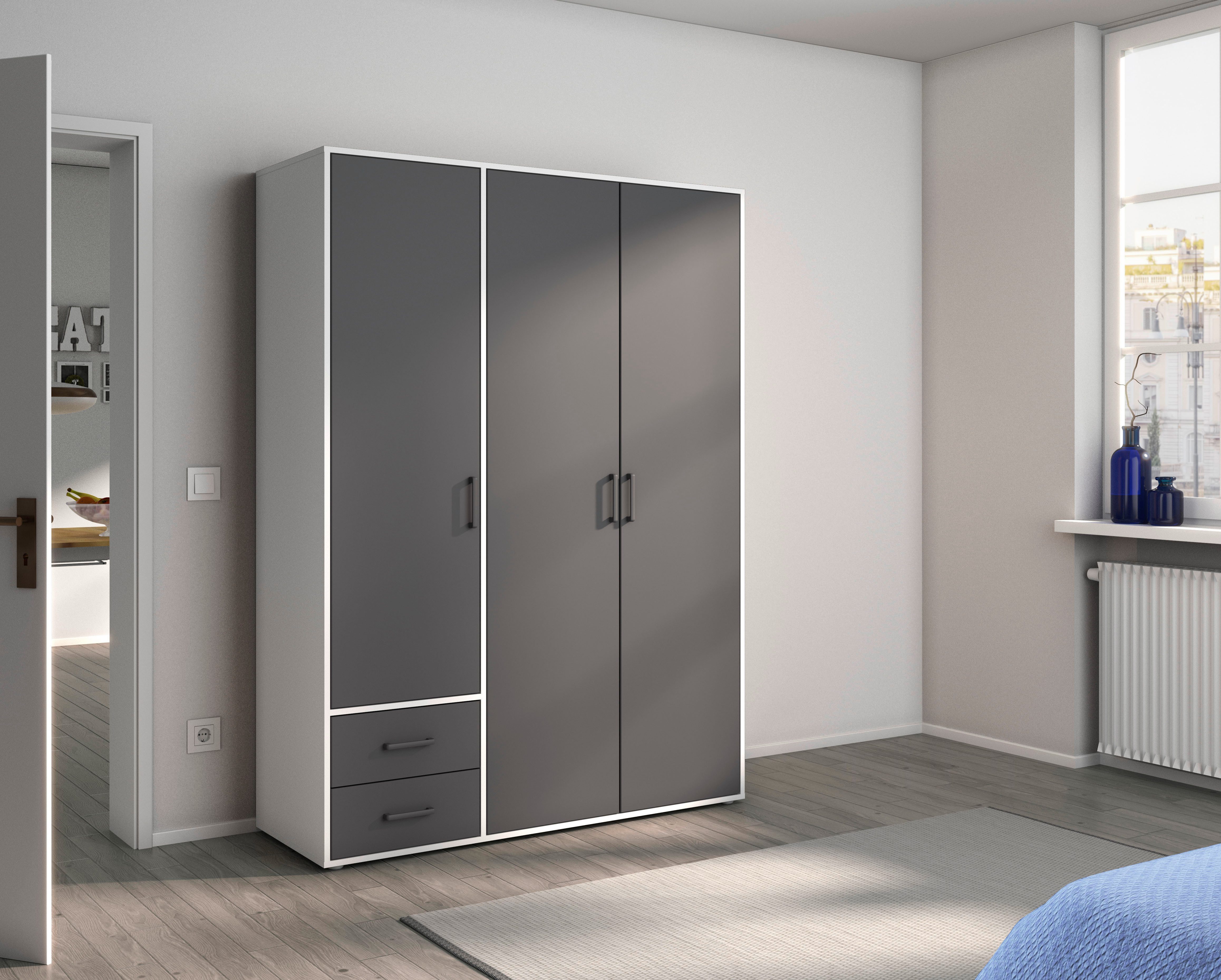 rauch Draaideurkast Kledingkast kast garderobe linnenkast VOYAGER moderne grepen in grijs metallic met buitenlades made in germany