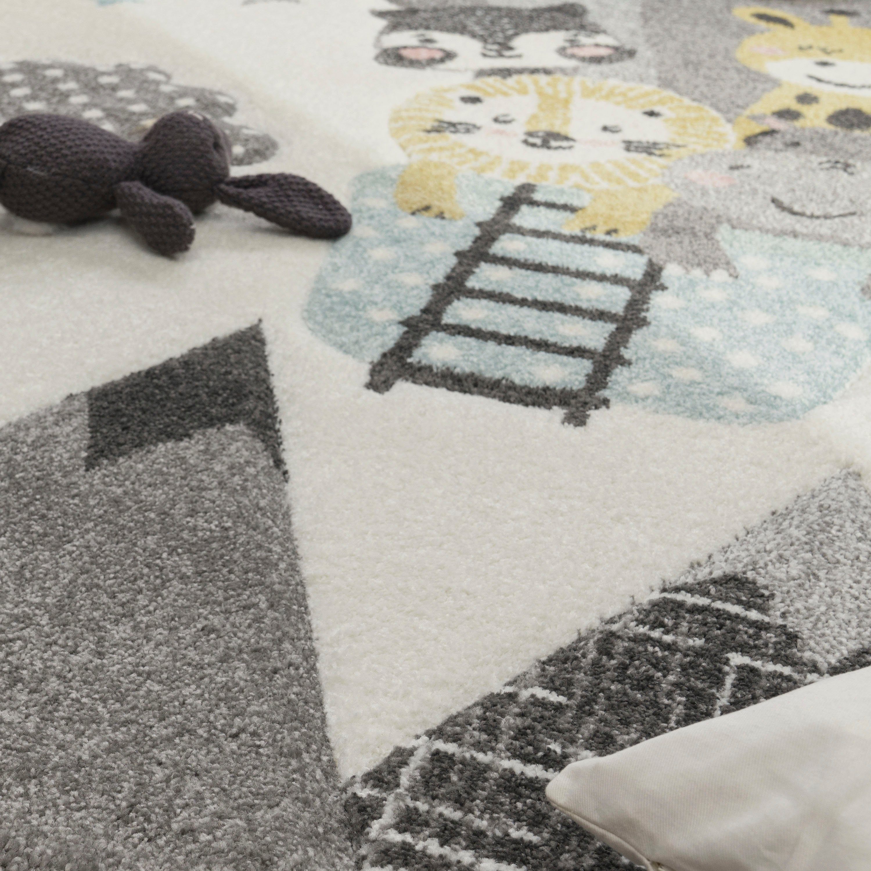 Paco Home Kindervloerkleed Cosmo 343 3d-design, schattig dier motief, pastelkleuren, kinderkamer