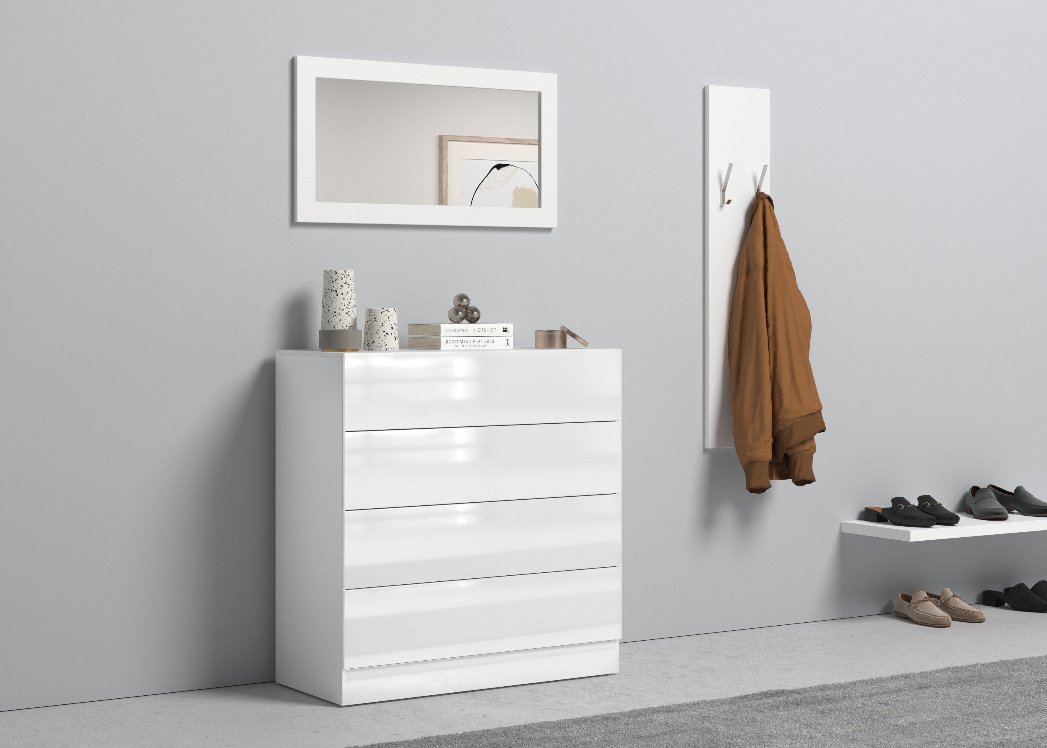 borchardt Möbel Halmeubelset Vaasa 3 met push to open functie (set, 3-delig) wandkapstokken wit