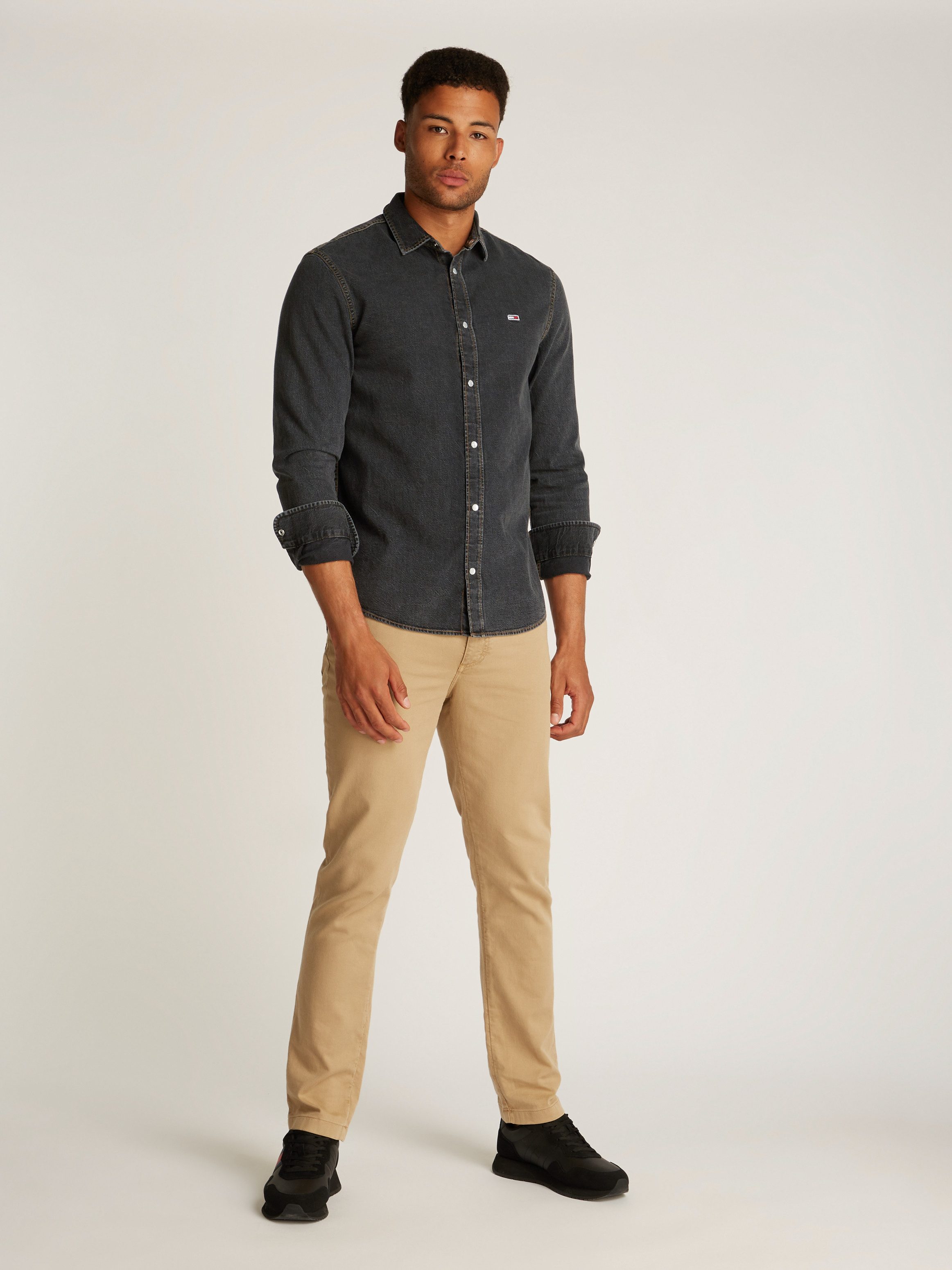 TOMMY Jeans overhemd RGLR FIT SHIRT WASHED BLACK