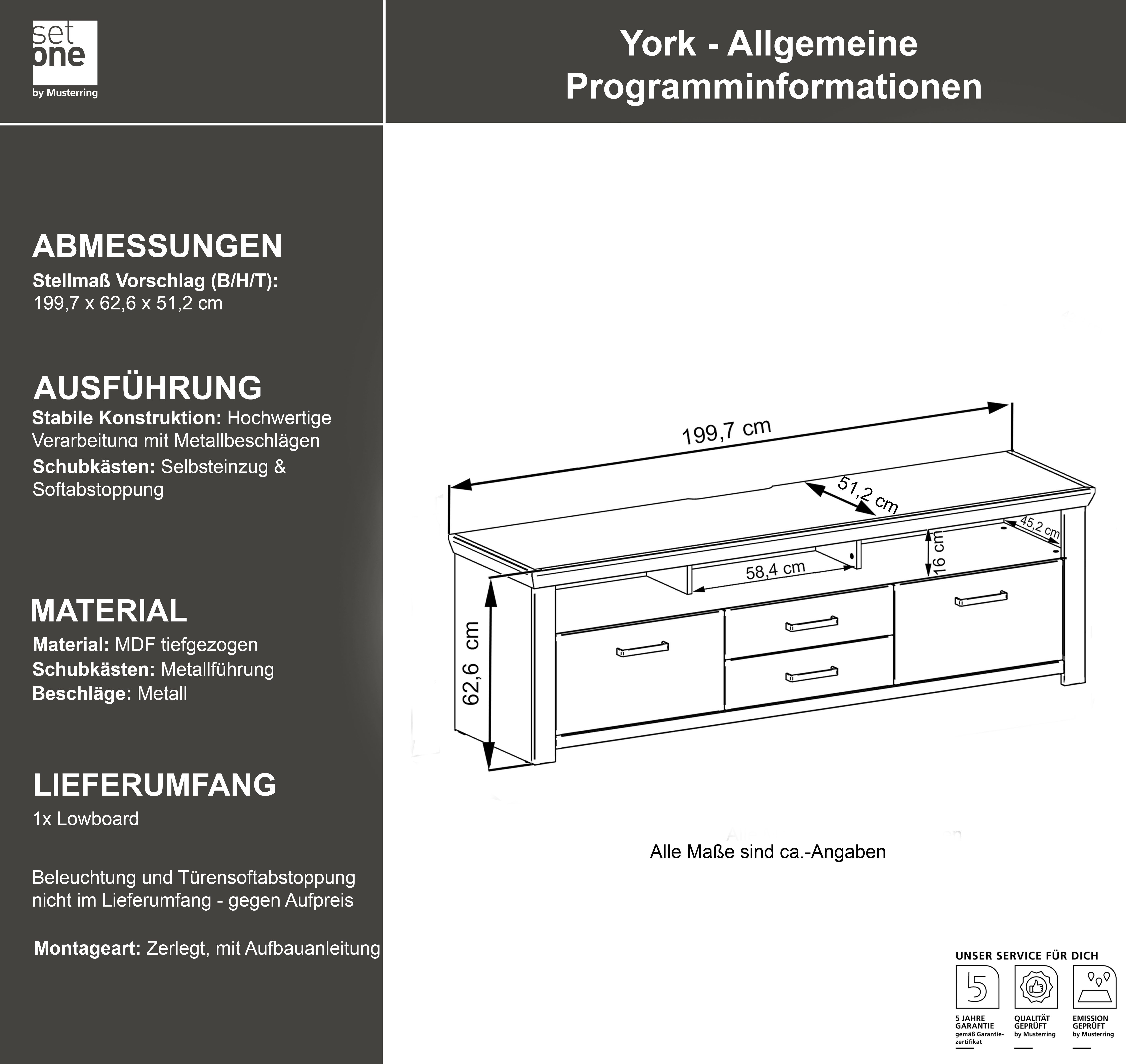 set one by Musterring Tv-meubel York Type 35, met 4 laden, verlichting optioneel, breedte 200 cm