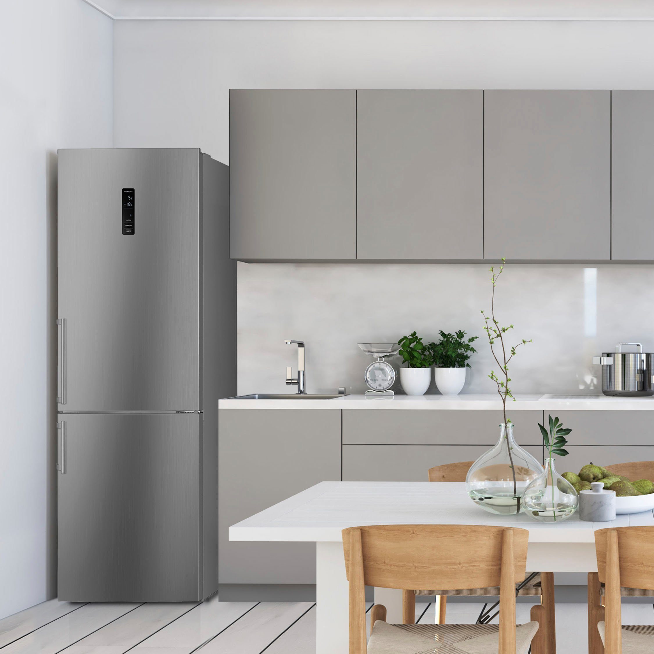 Hanseatic Koel-vriescombinatie HKGK19560CNFDI Snelle vriesfunctie, Eco-modus, NoFrost, Display, Deuralarm