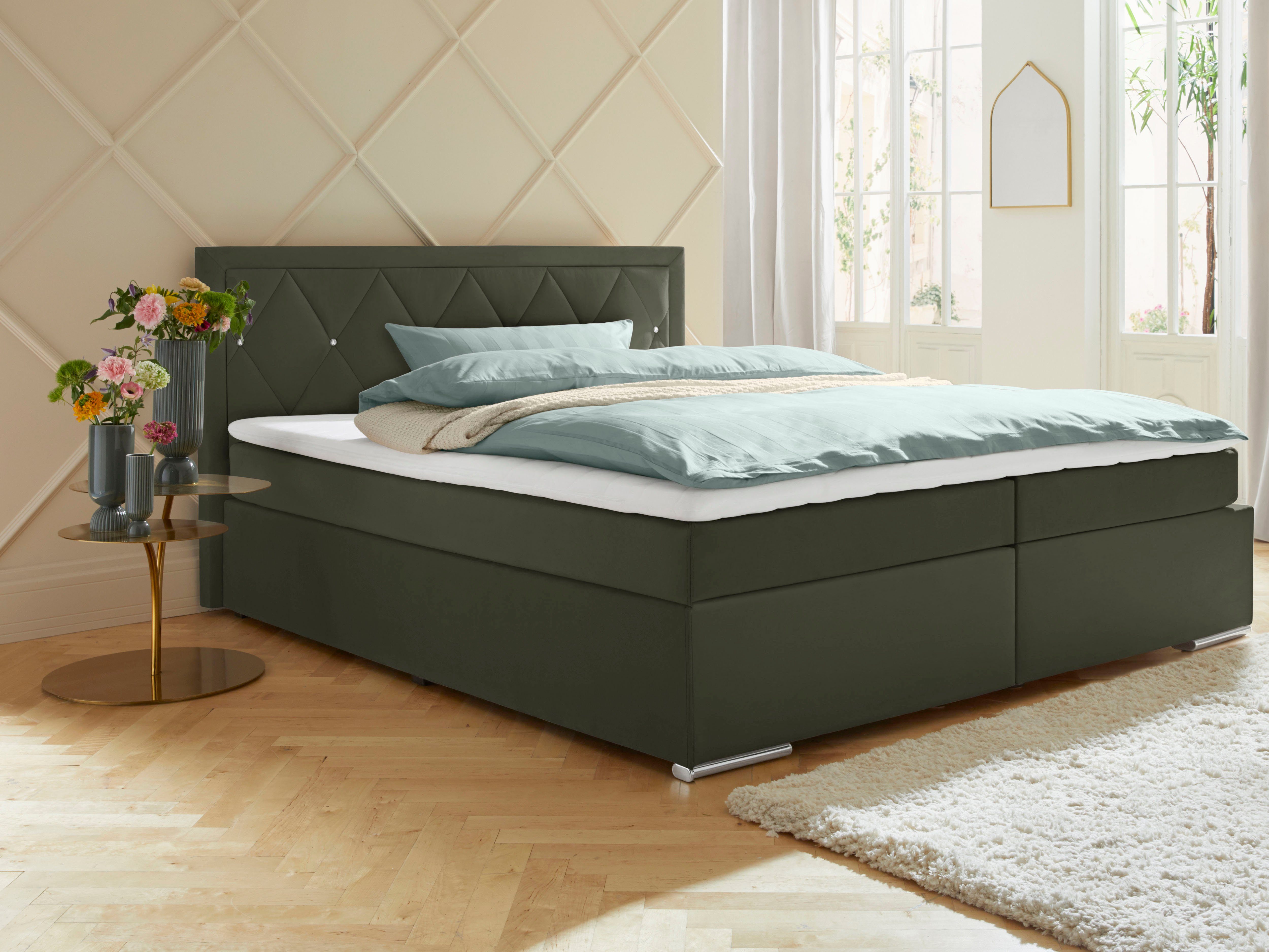 Leonique Boxspring Alfie, bestseller, optioneel met bedlade met strassteentjes in het hoofdbord, h2, h3 en h4 ter keuze