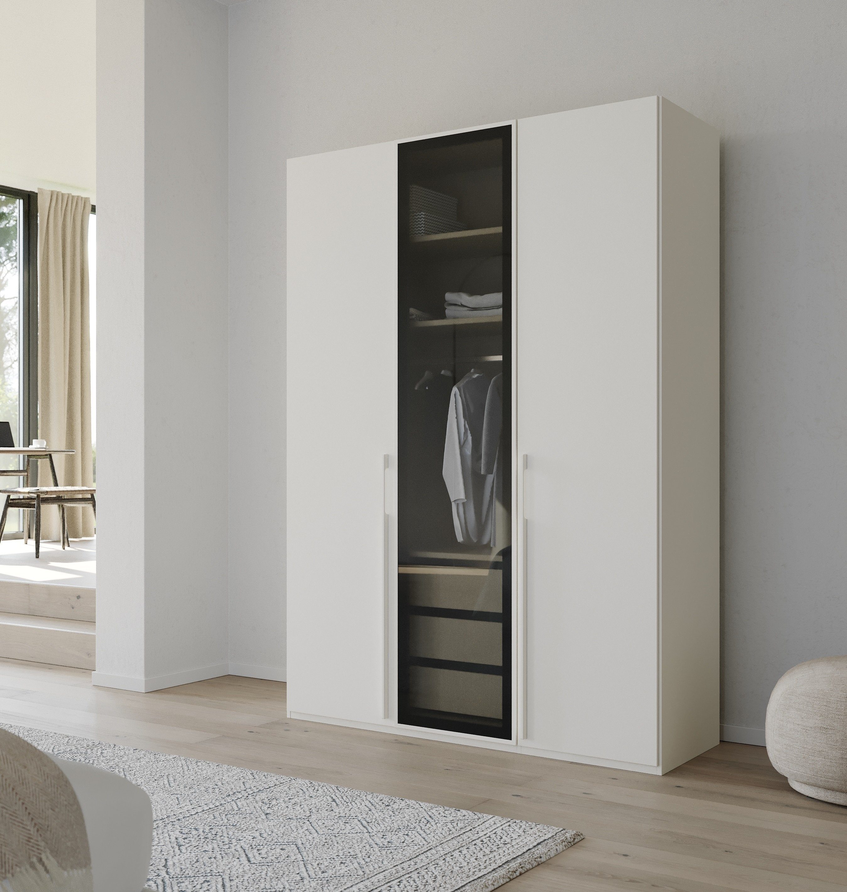 rauch Draaideurkast Kledingkast kast garderobe SKAT SHINE met hoogwaardige, transparant grijs glas inclusief uitgebreid toebehoren made in germany