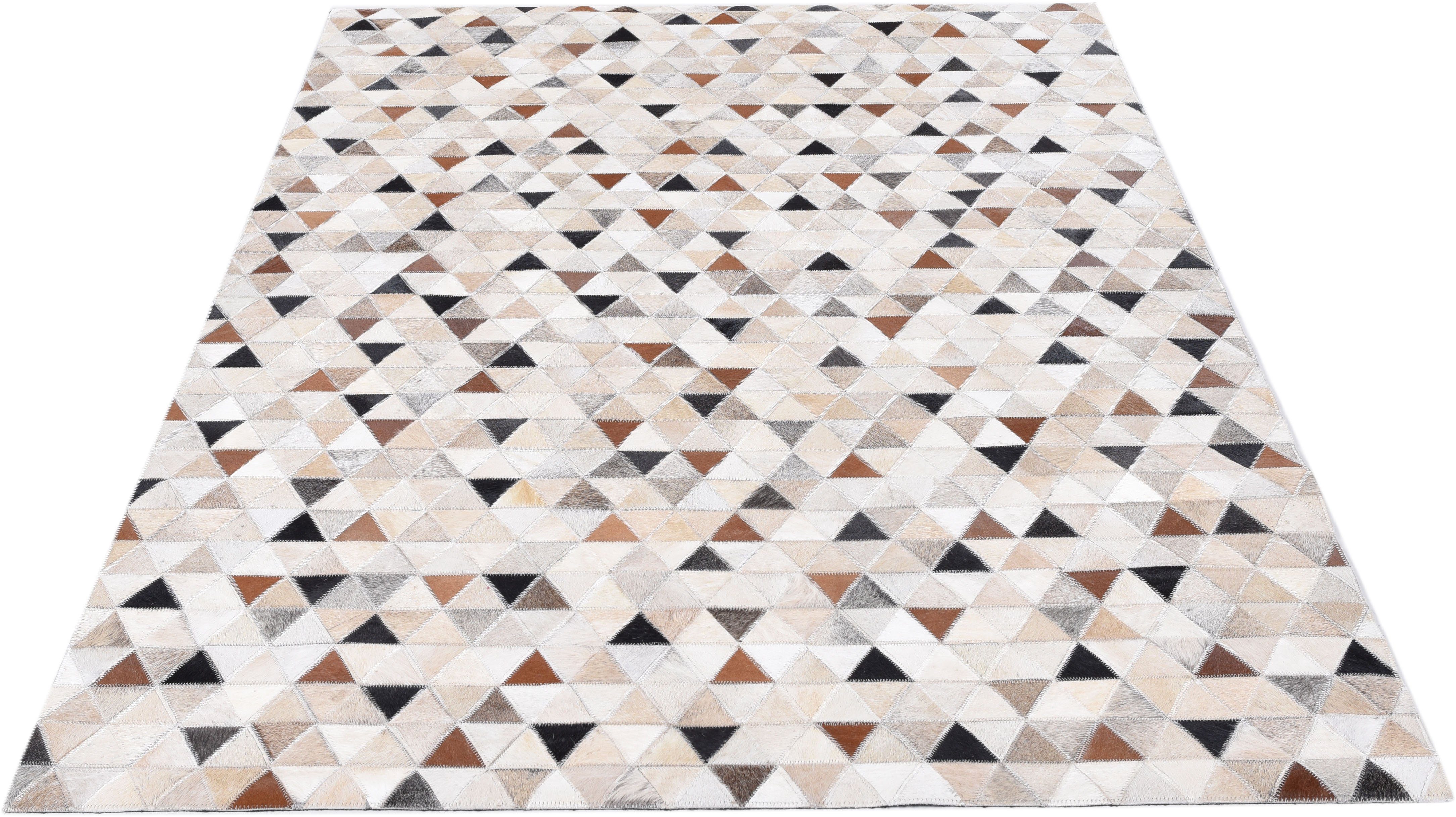 THEKO Vachtvloerkleed Kobe Patchwork, met de hand genaaid, echte runderhuid in natureltinten dieren vloerkleden maat 160 cm x 160 cm x 3 mm