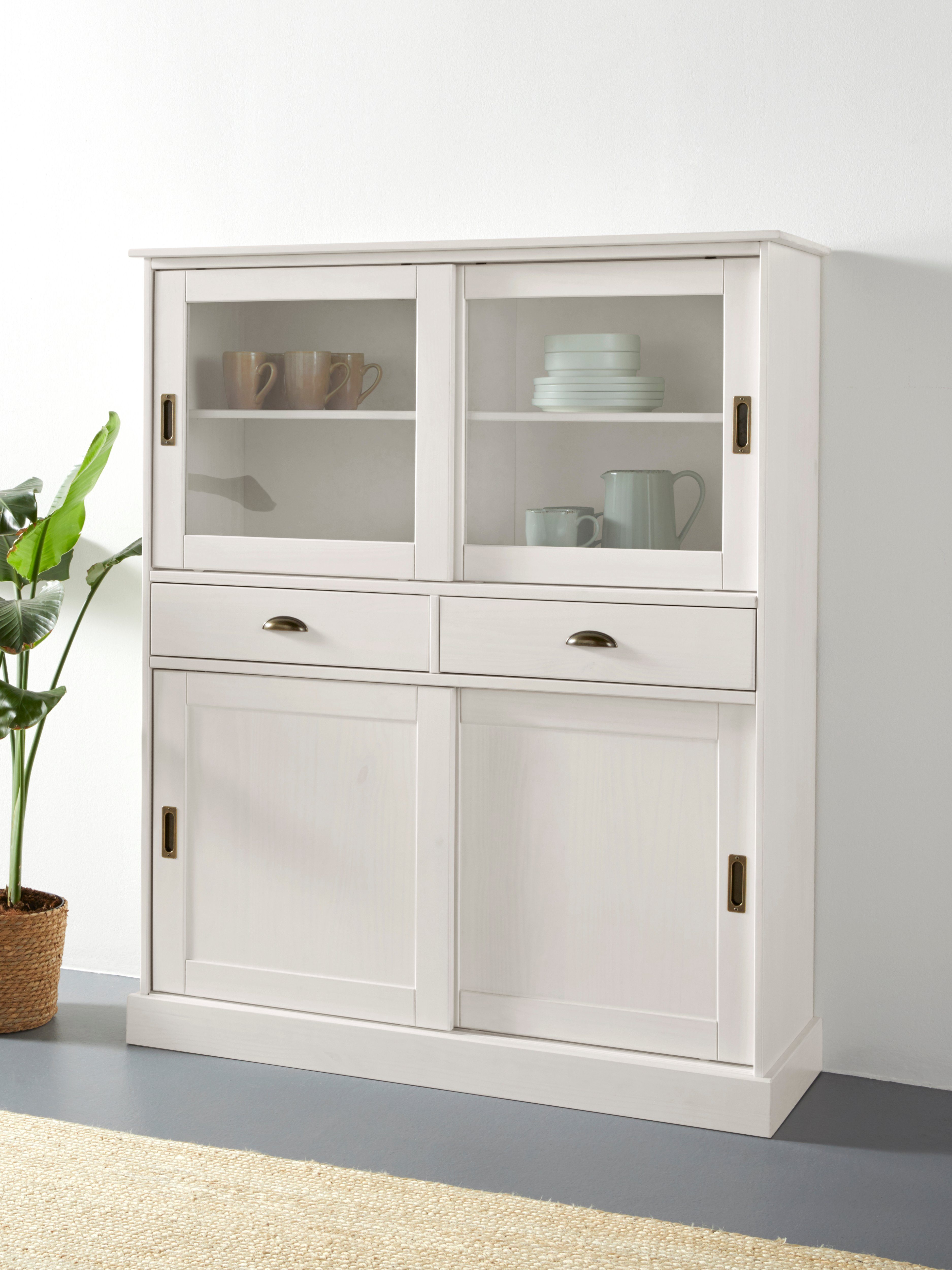 Home affaire Highboard Schröder Vitrine van massief dennenhout, breedte 114 cm
