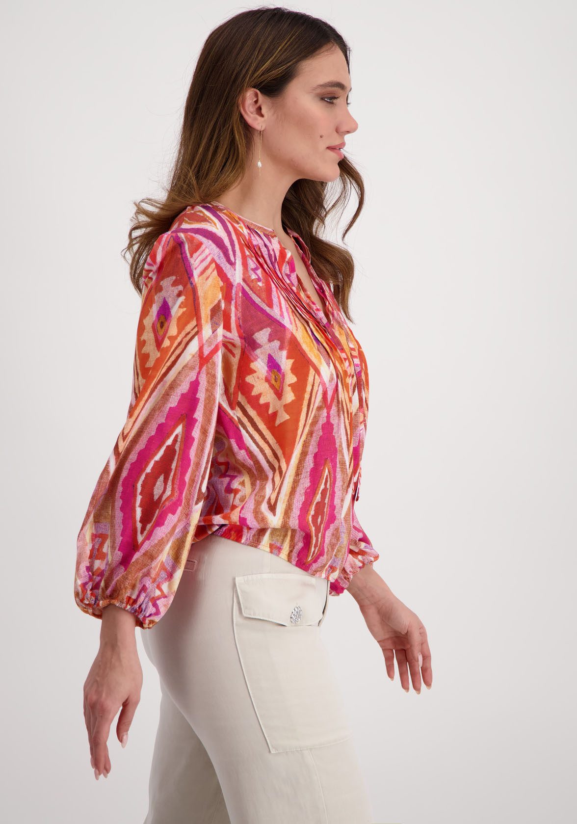 Monari Blouse zonder sluiting met trendy ikat-patroon
